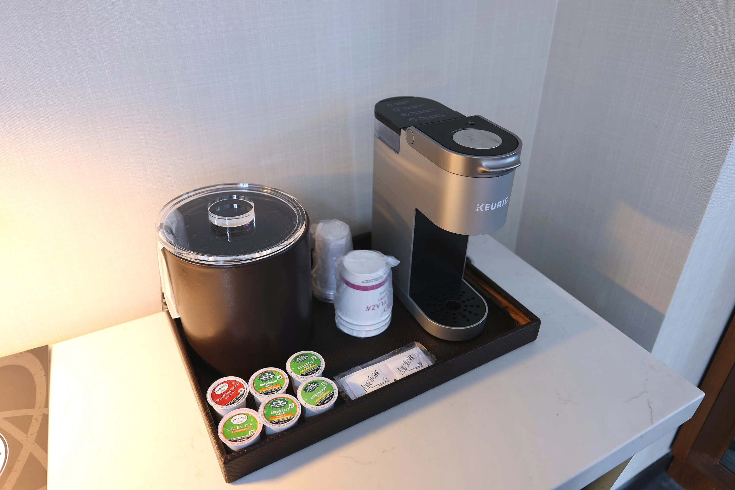 Hidden mini fridge and Keurig coffee machine