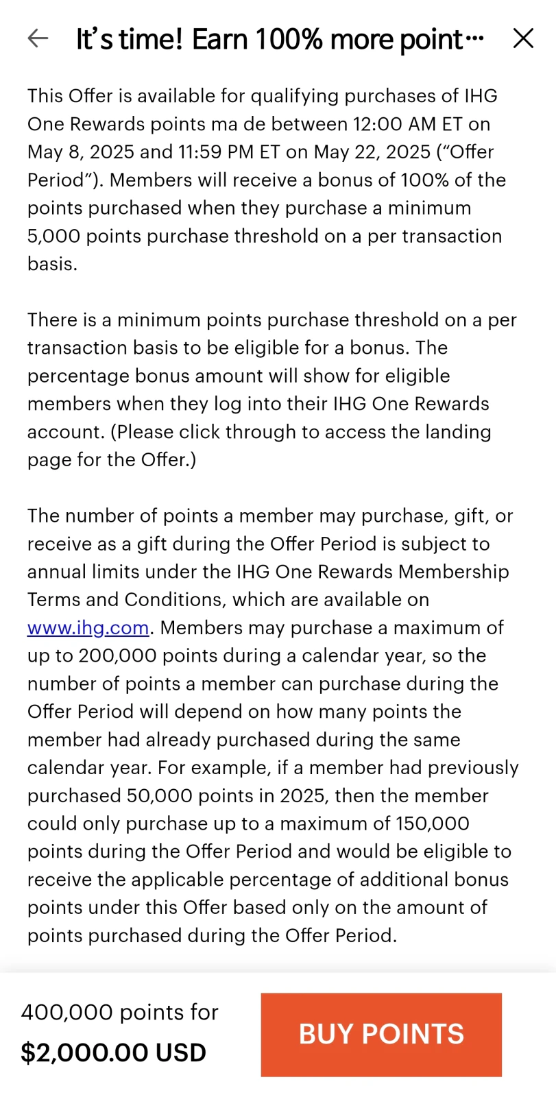 Terms and conditions of the offer.