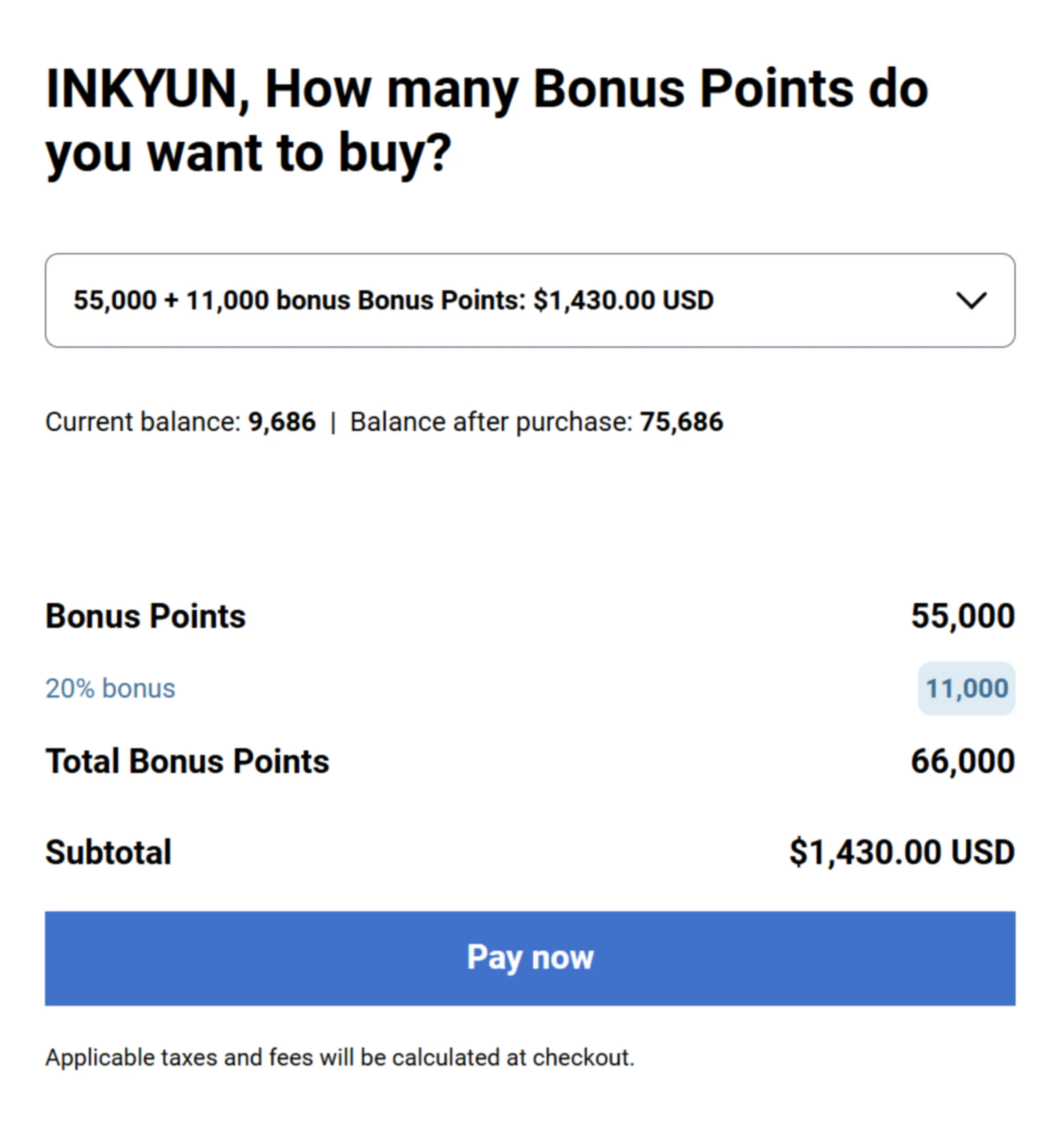 Point packages and pricing details