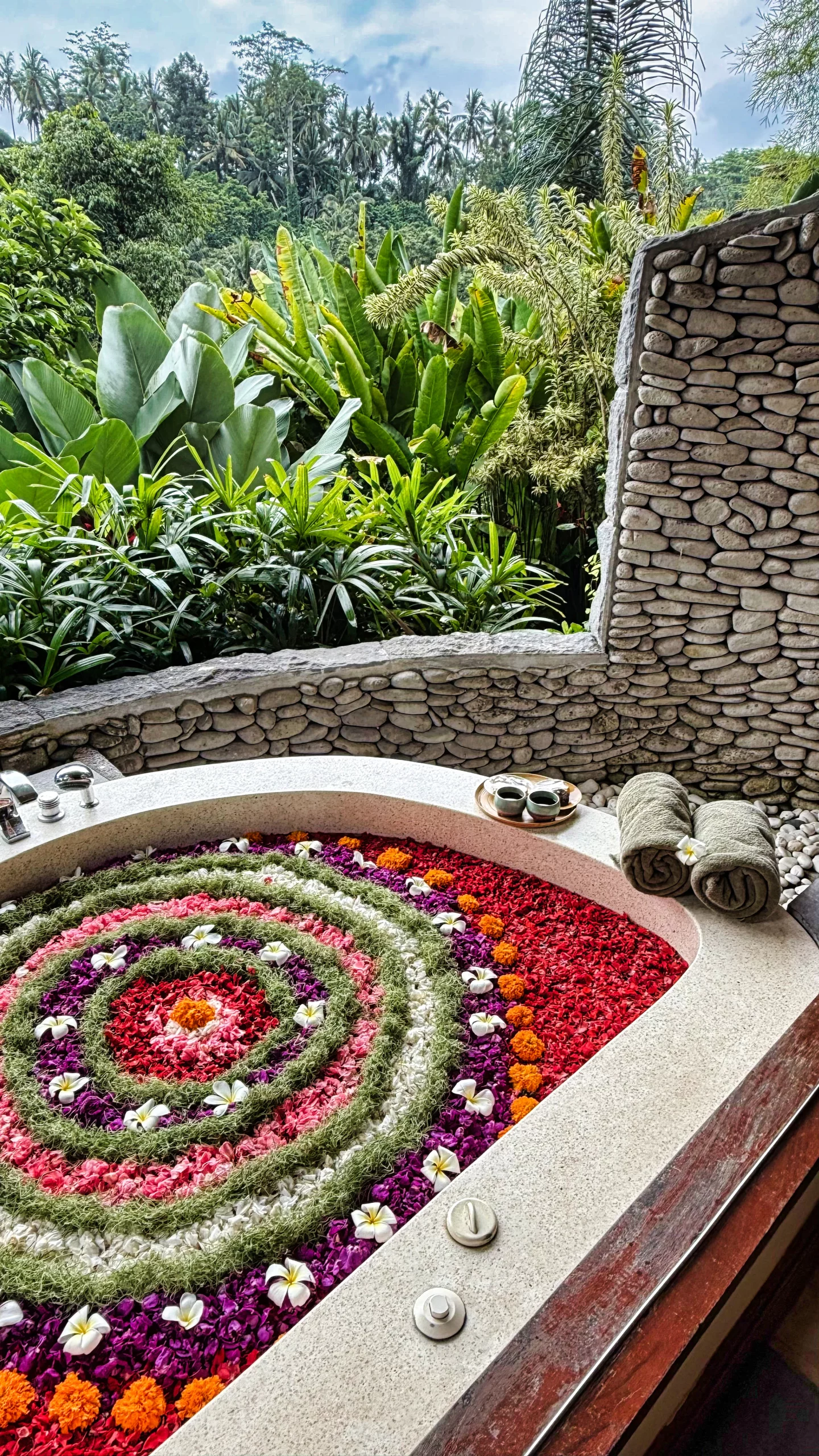 Relaxing in flower bath at Champaka Spa