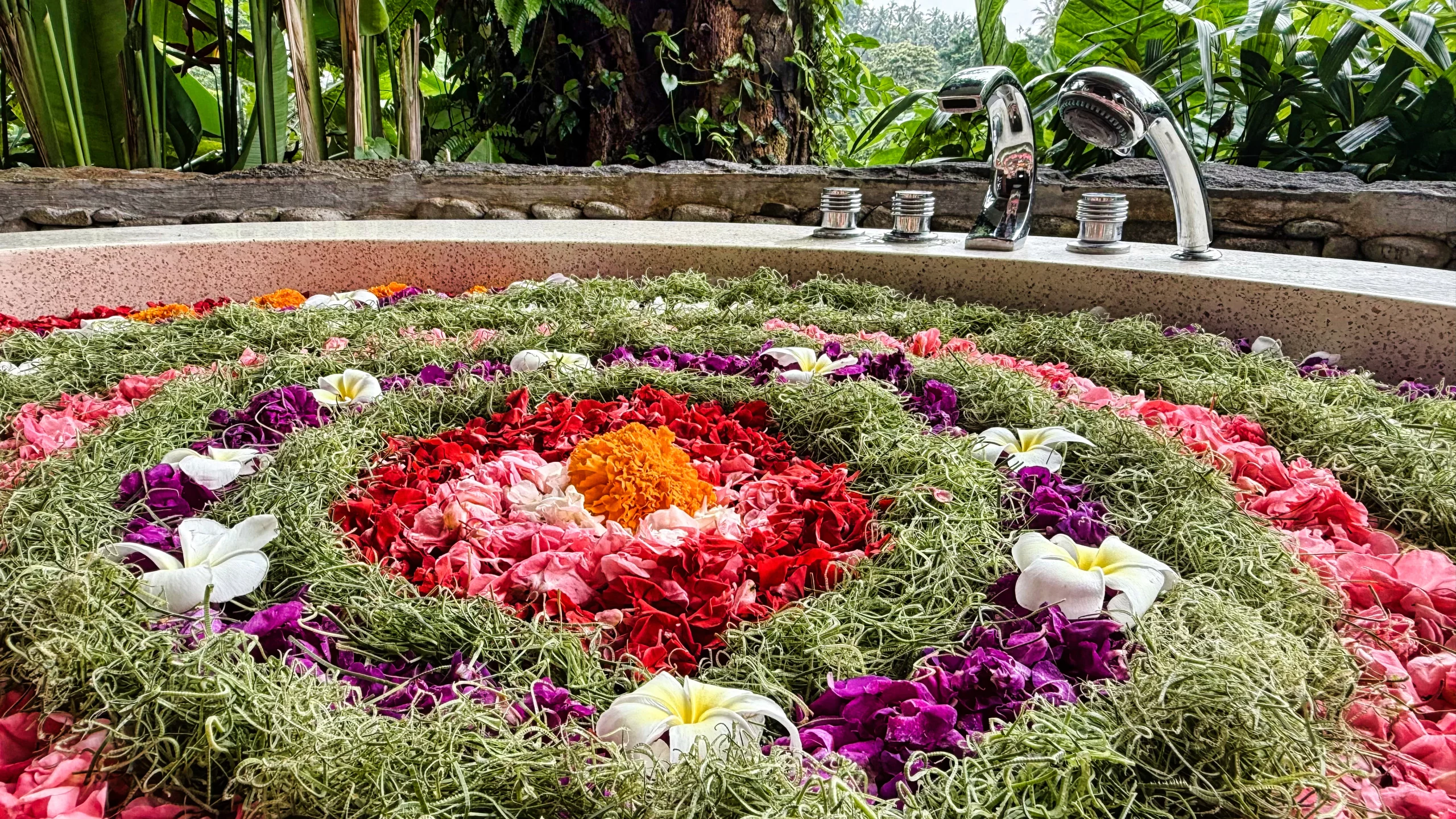 Relaxing in flower bath at Champaka Spa