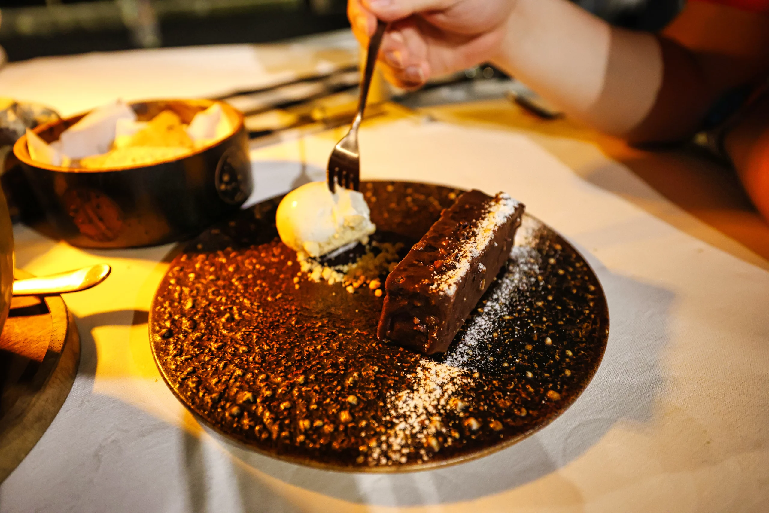 Young coconut and cheesecake dessert at Maya Ubud