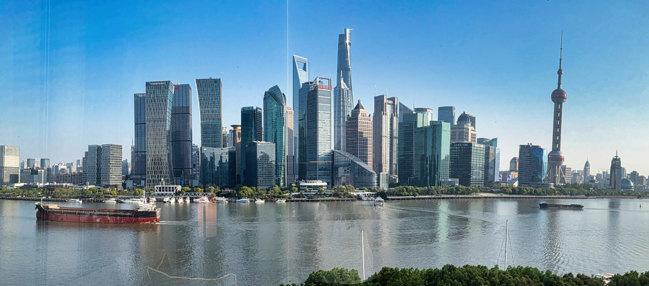 Panoramic Shanghai skyline seen from the room
