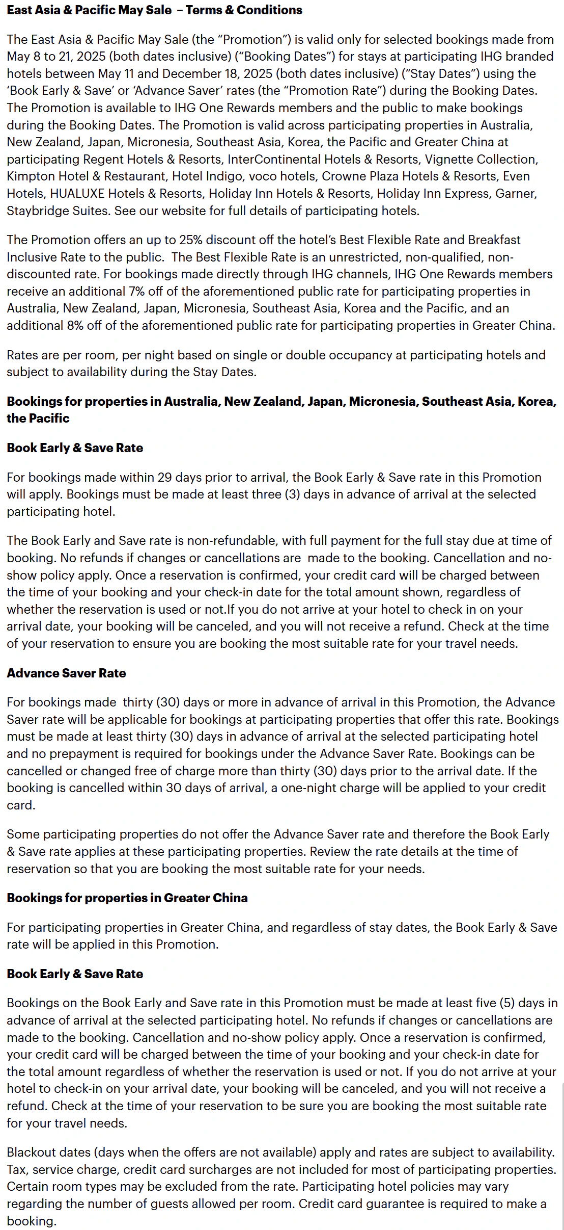 Terms and cancellation policy for IHG promotion