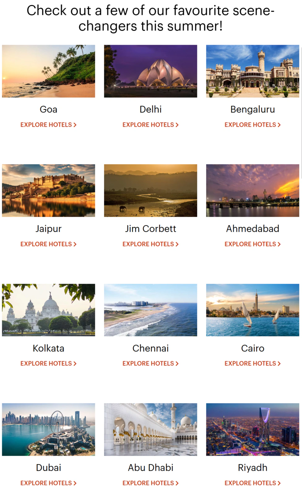 Popular cities for hotel stays under the promotion