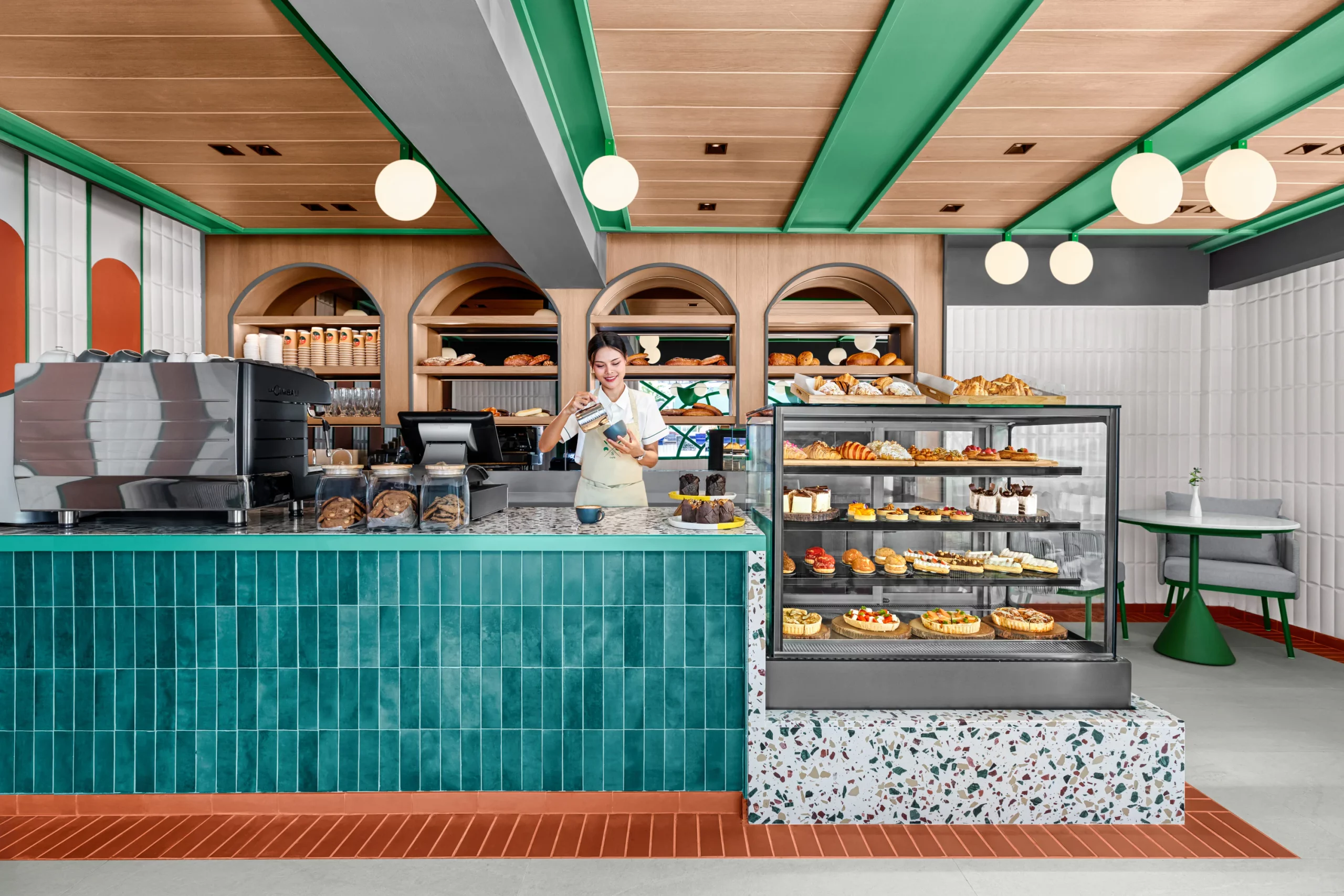 Pastries and coffee selection at ES Café