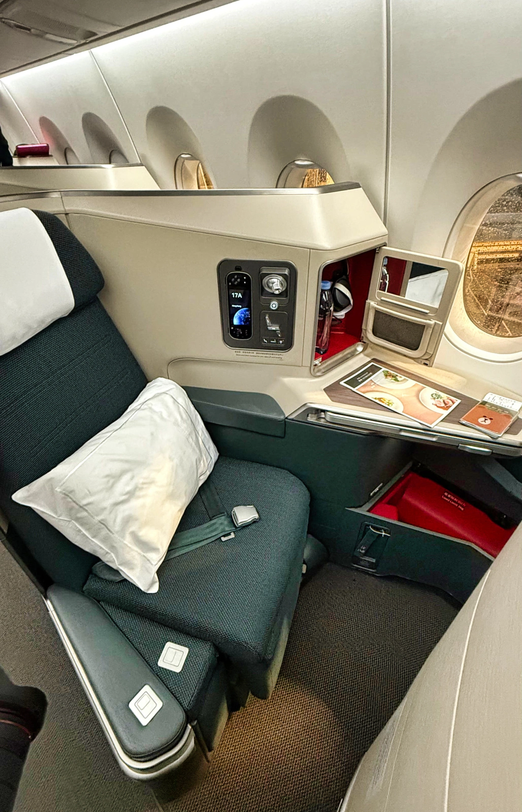 Interior view of a modern aircraft cabin