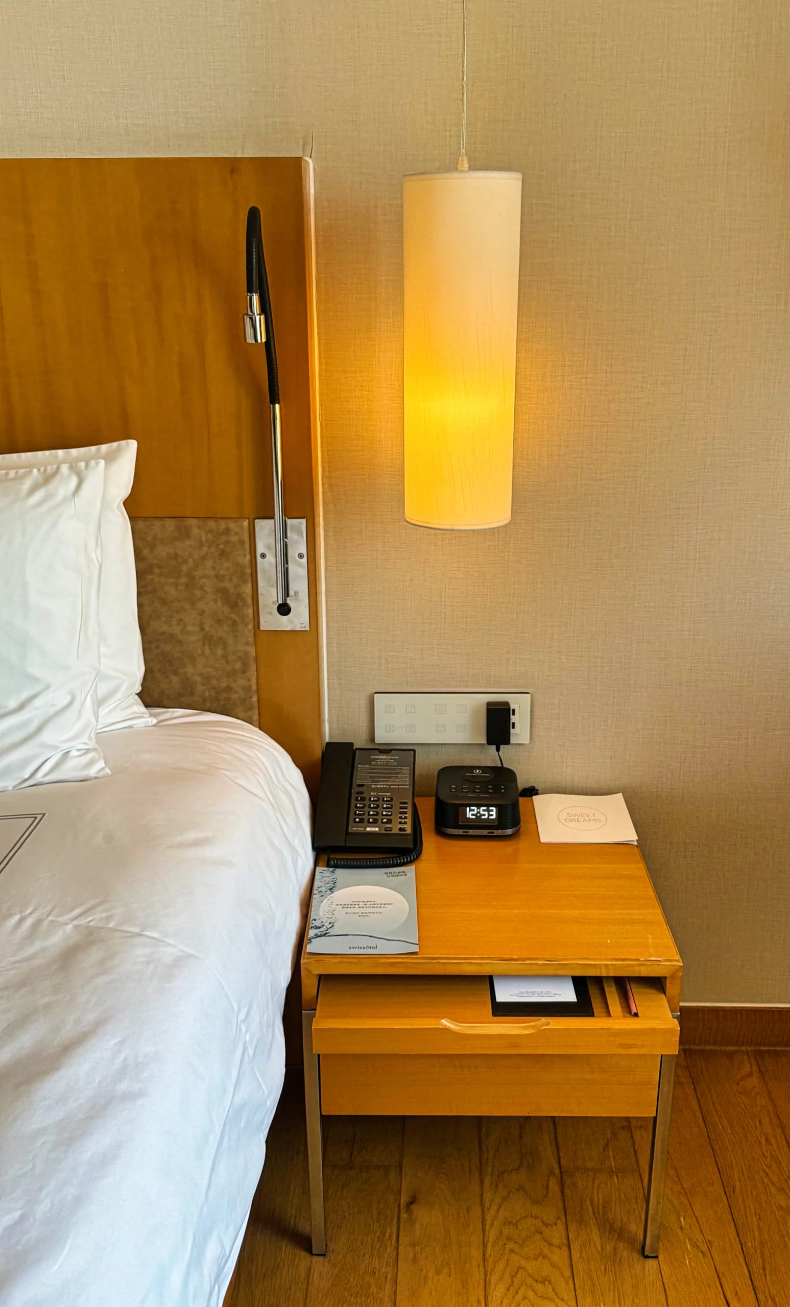 Cozy hotel room interior with wooden accents