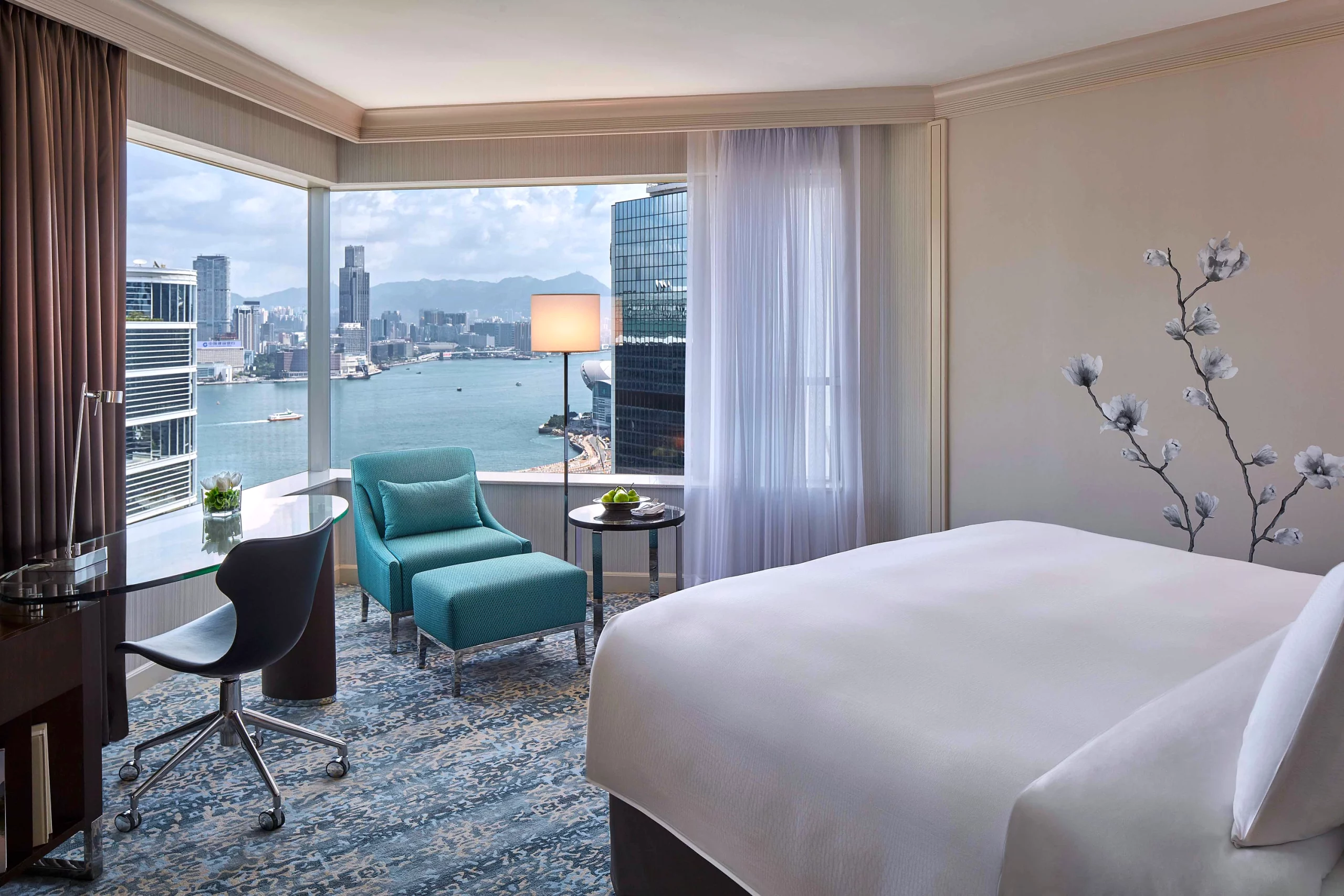 JW Marriott guest room with harbor view