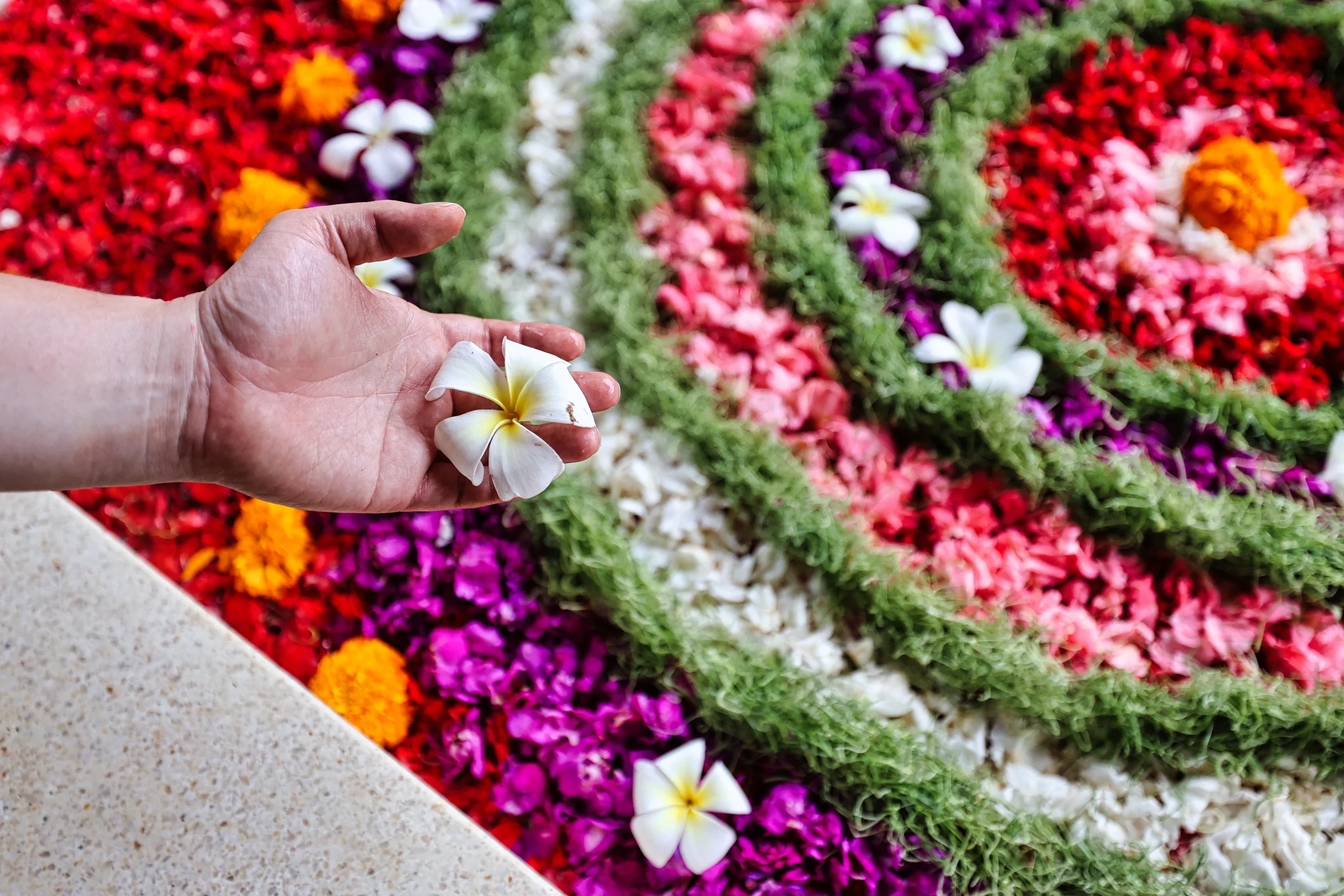Relaxing in flower bath at Champaka Spa