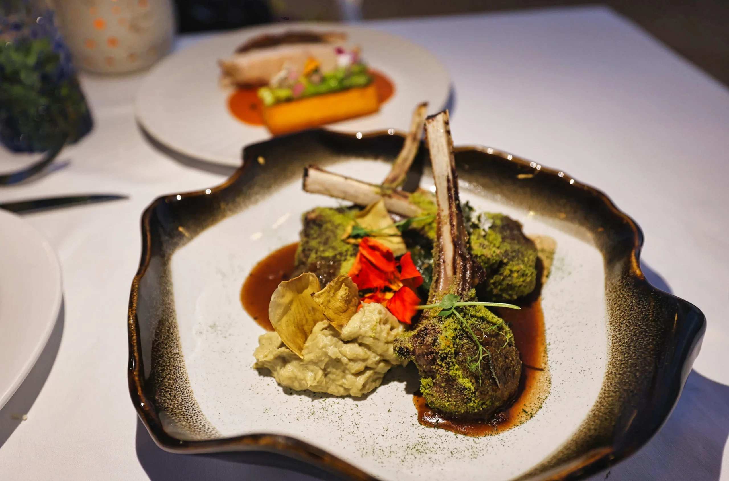 Gourmet lamb chops with artistic plating