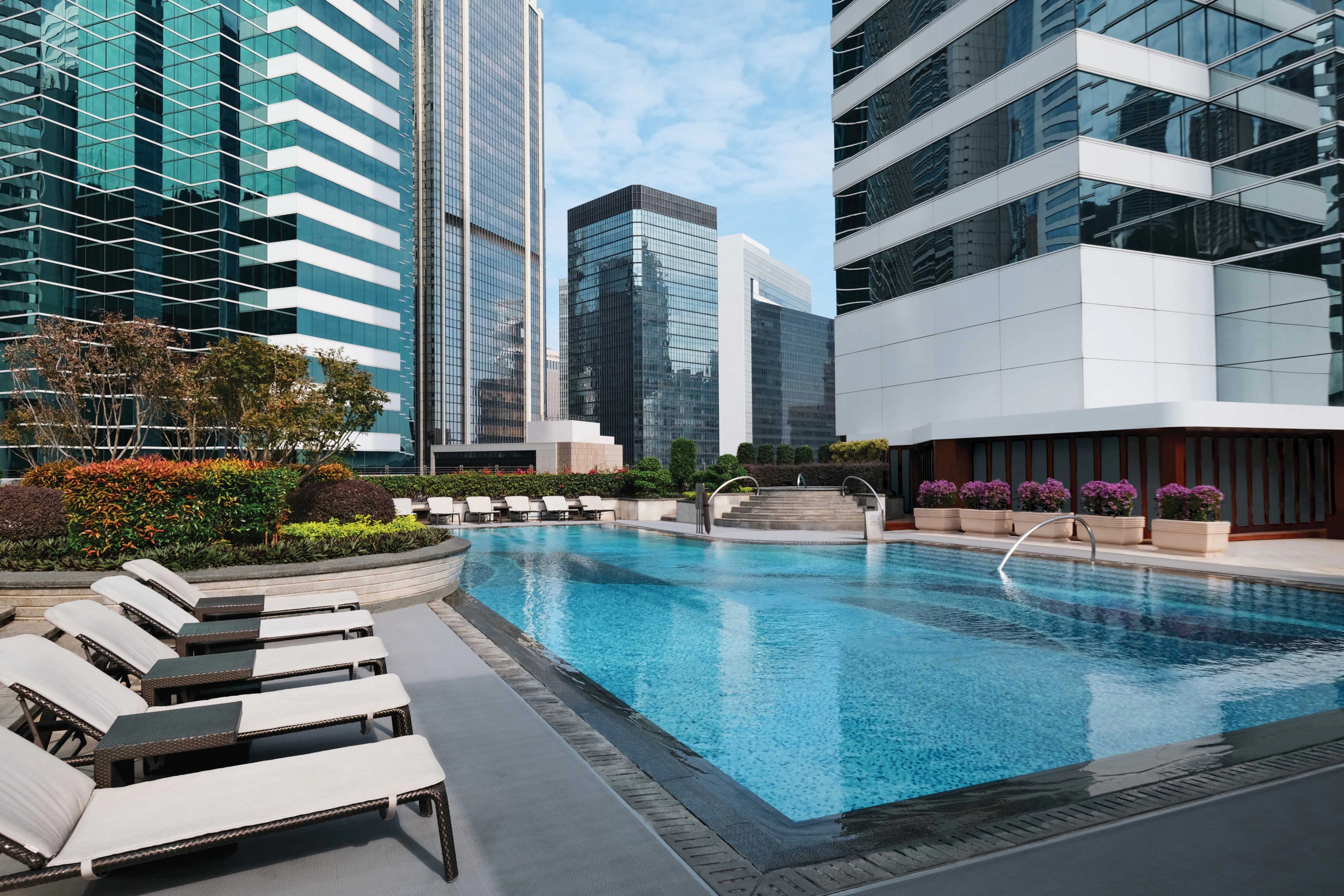 Outdoor heated pool at JW Marriott Hong Kong