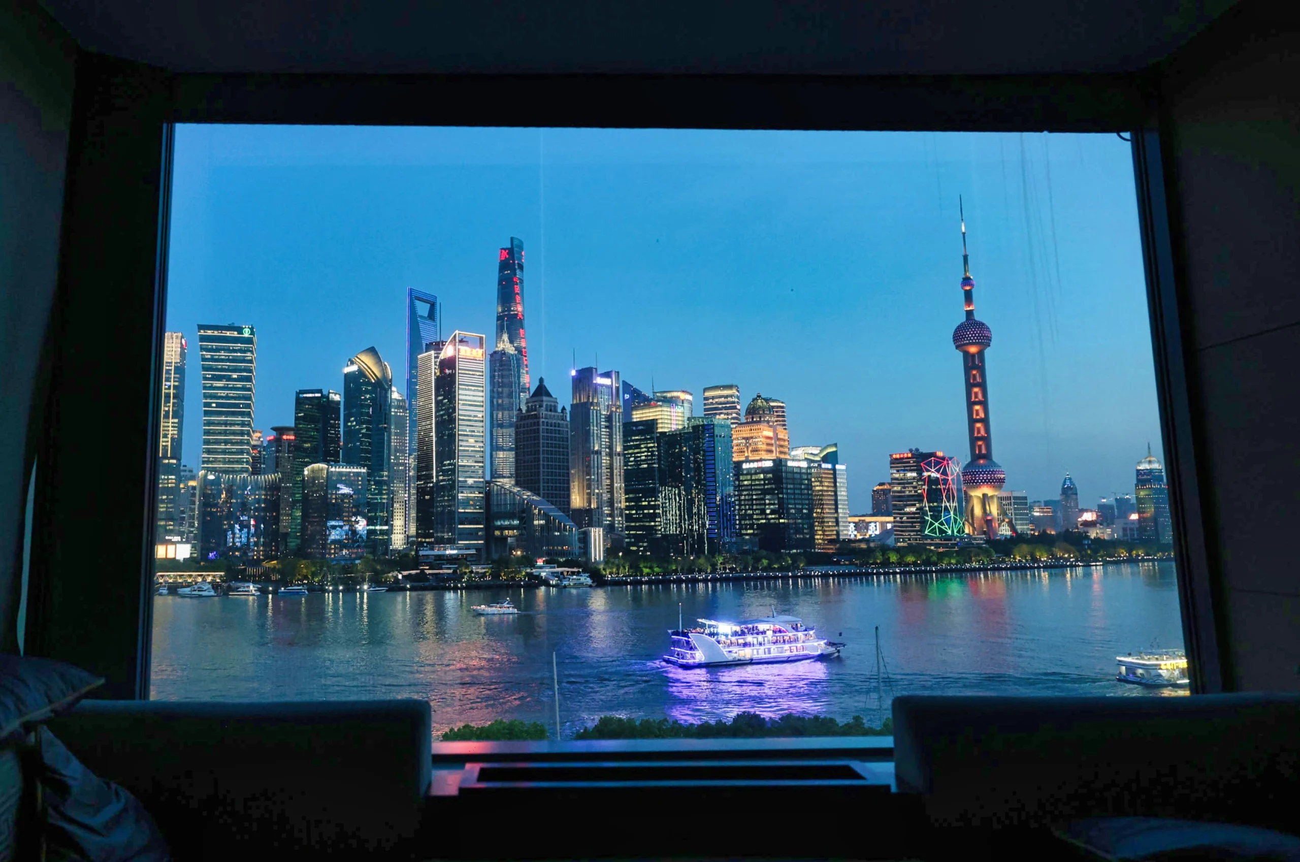 Spectacular night view of Shanghai skyline from the room
