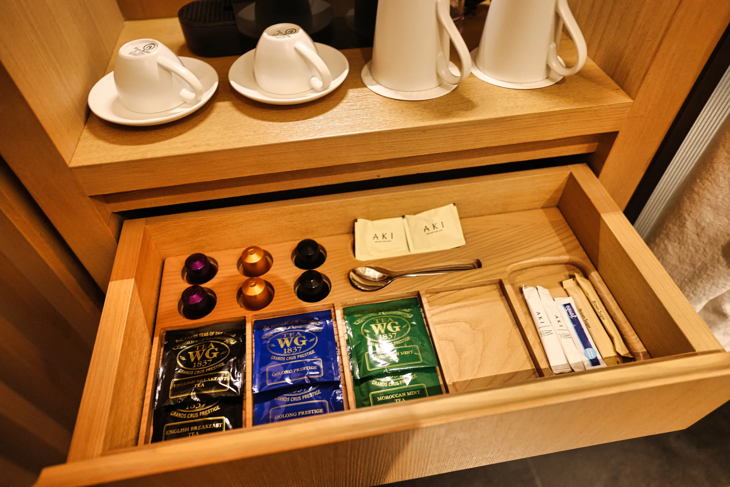 Nespresso machine and TWG tea set at AKI Hong Kong
