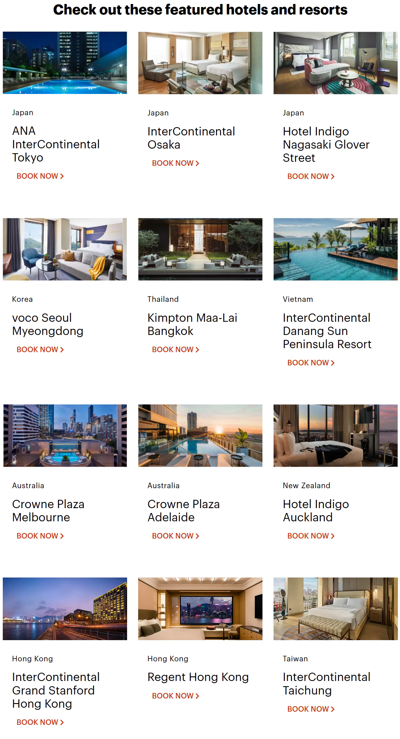 Recommended IHG hotels in Asia and Oceania