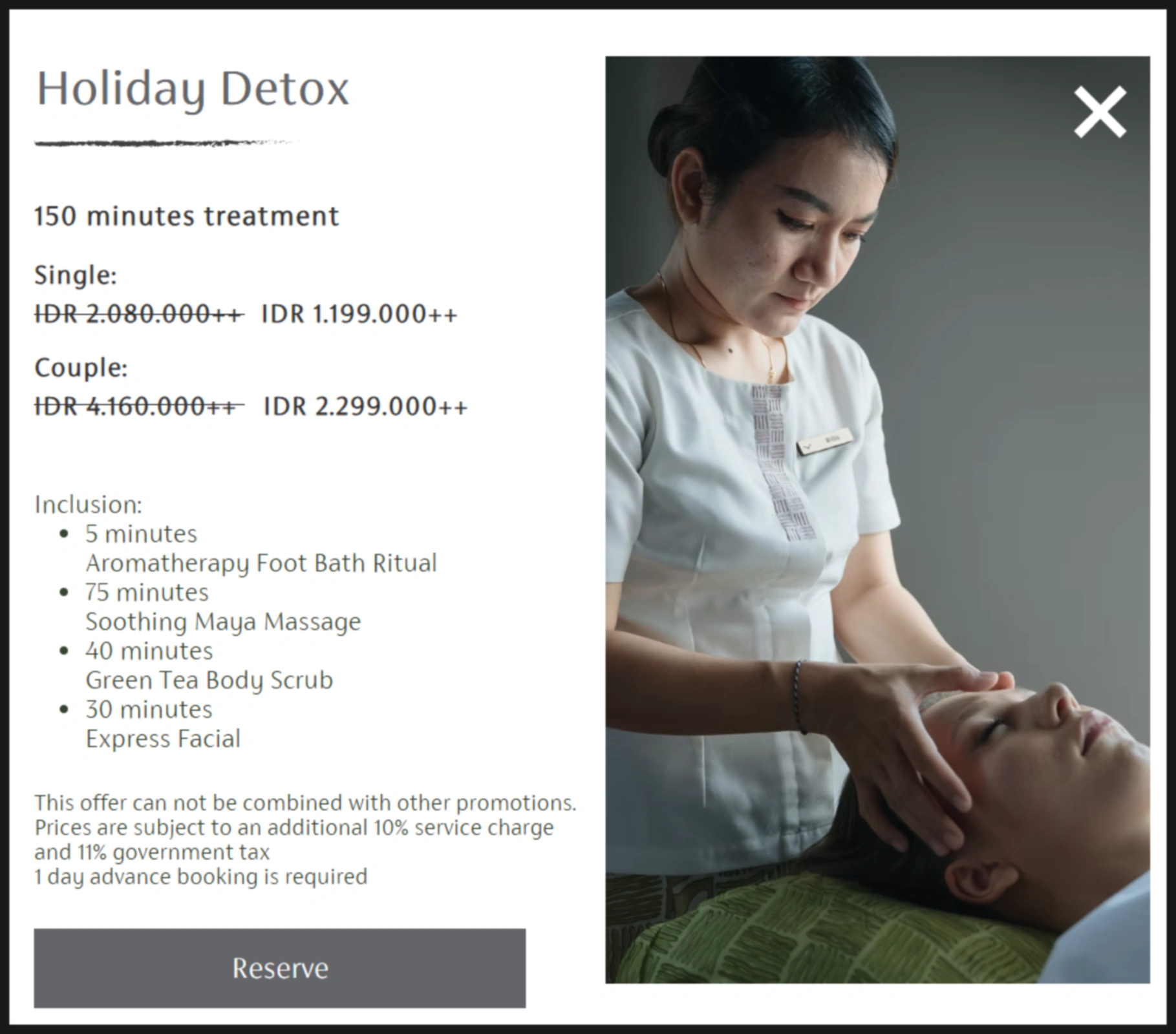 Details of the 'Holiday Detox' spa program at Maya Sanur