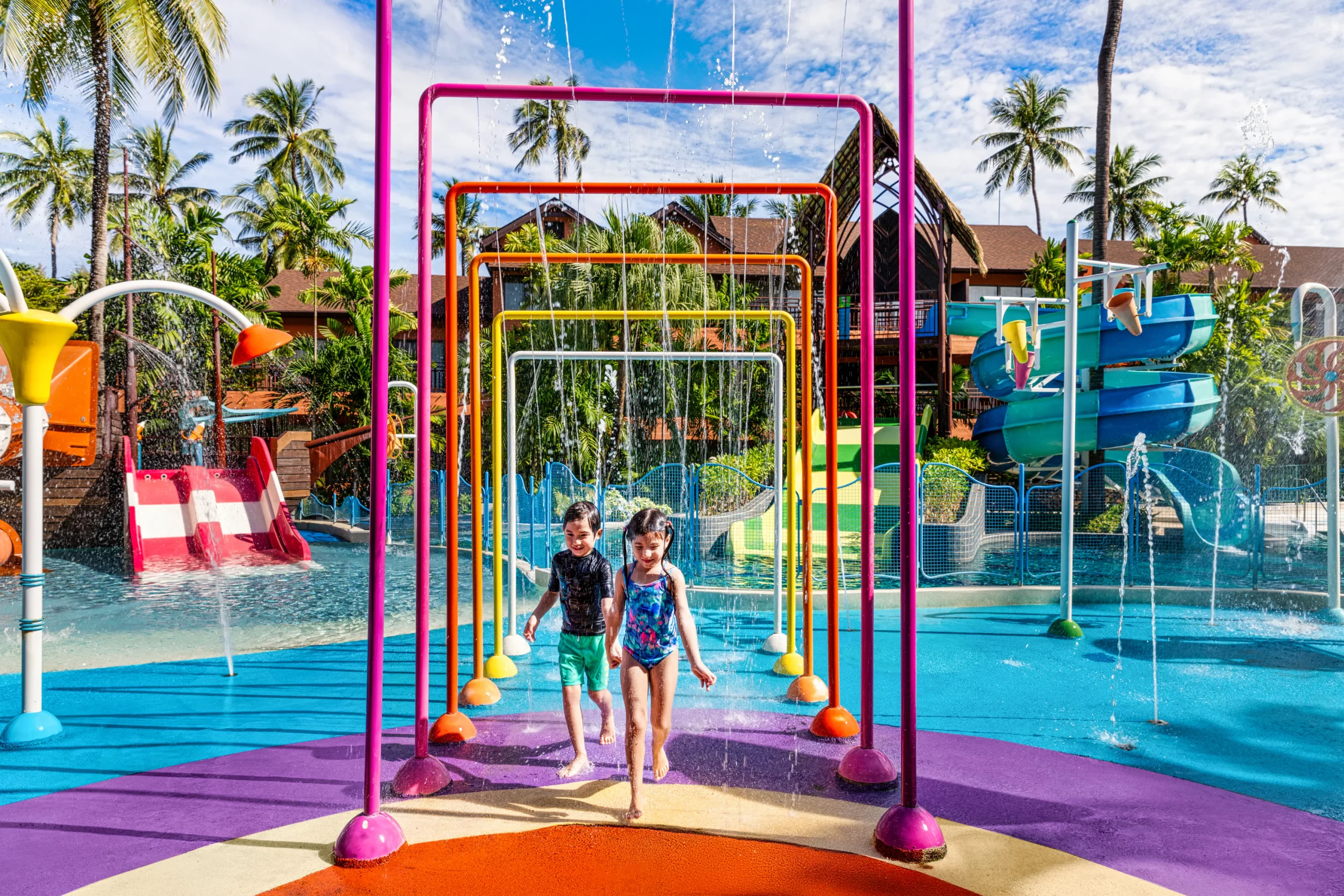 Interactive water play structures at the Fun Pool