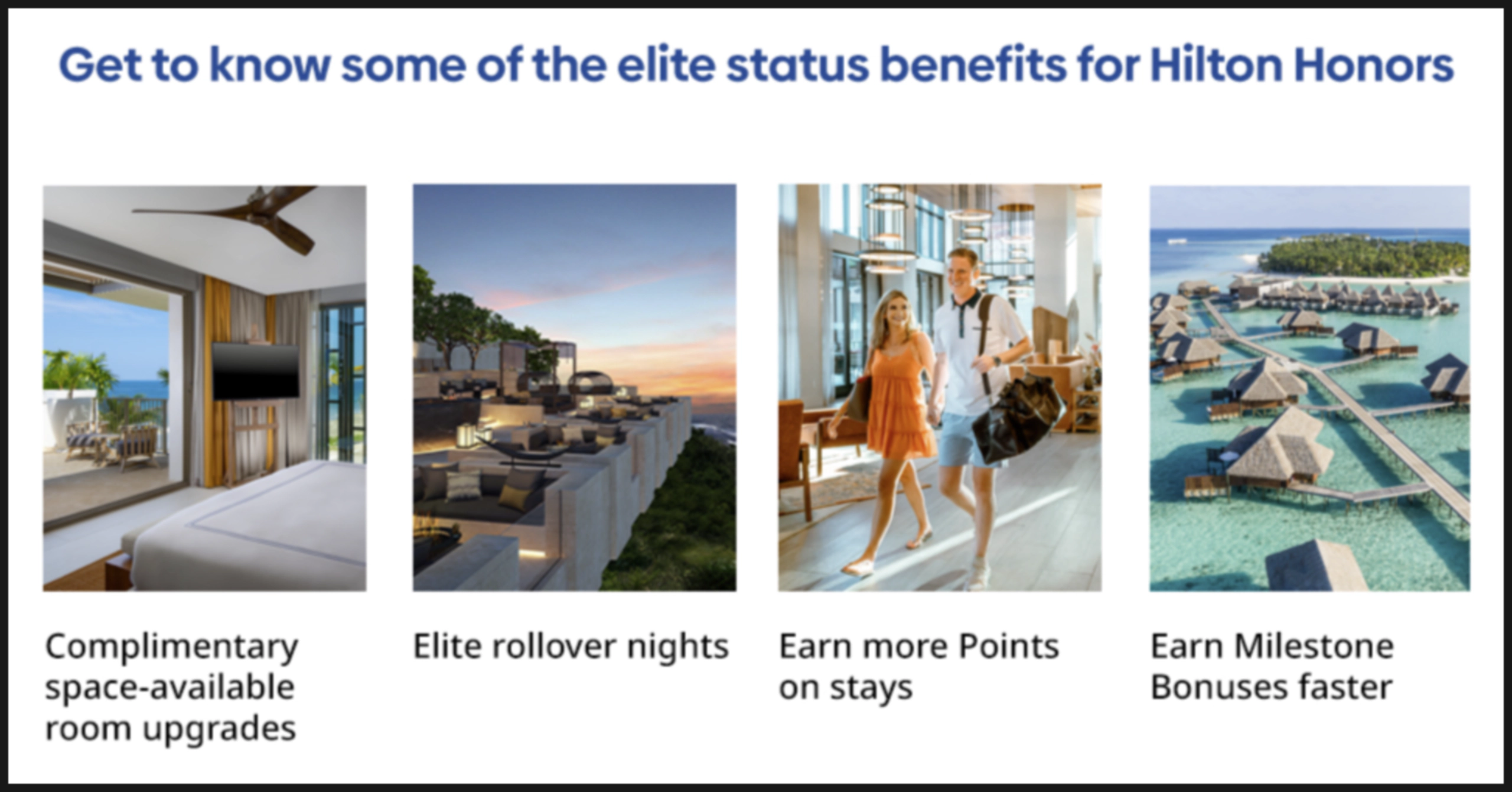 Icons representing key benefits of Hilton Honors Gold and Diamond tiers