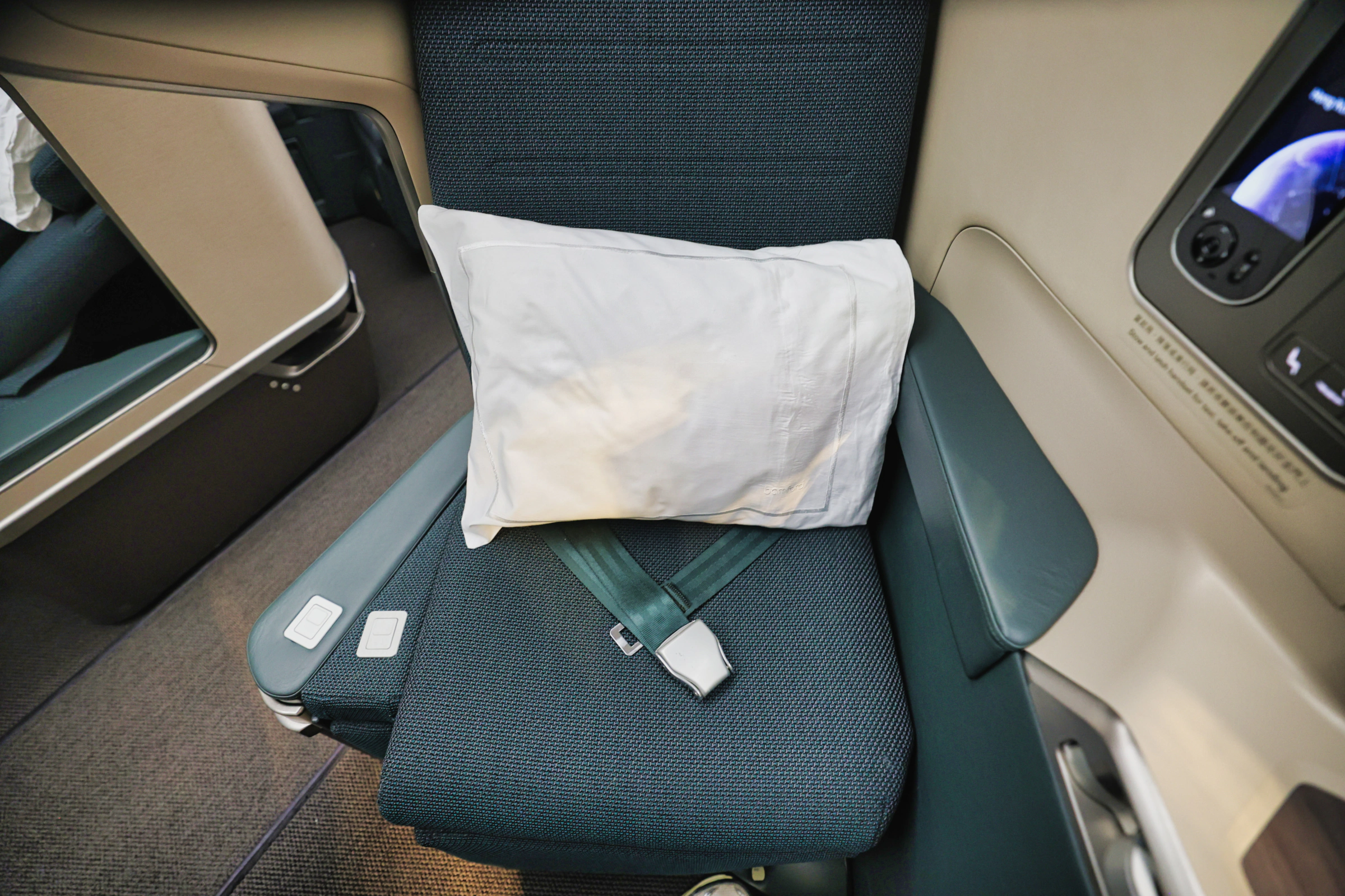 Interior view of a modern aircraft cabin