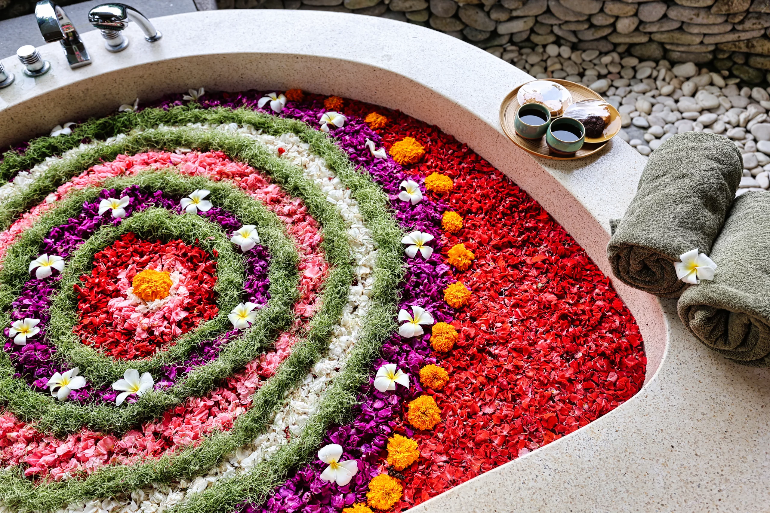 Relaxing in flower bath at Champaka Spa