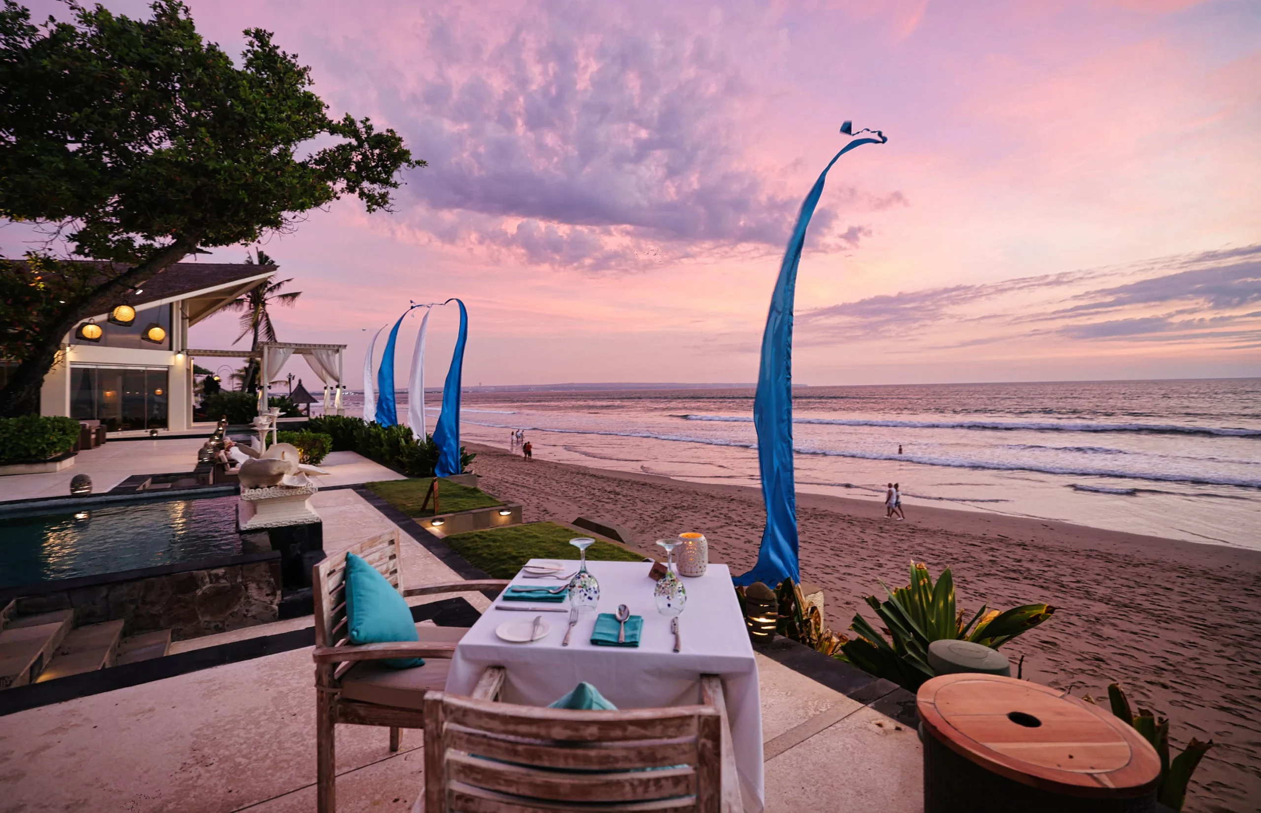 Stunning pink sunset over Seminyak ocean