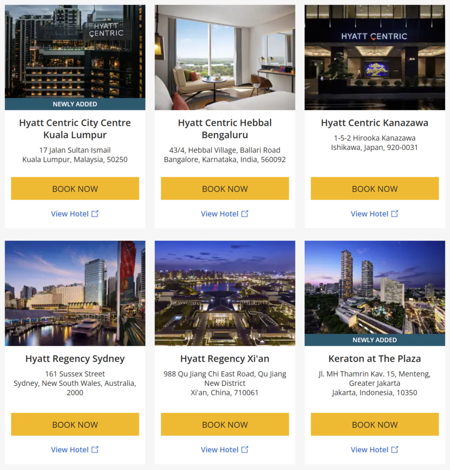 List of participating hotels