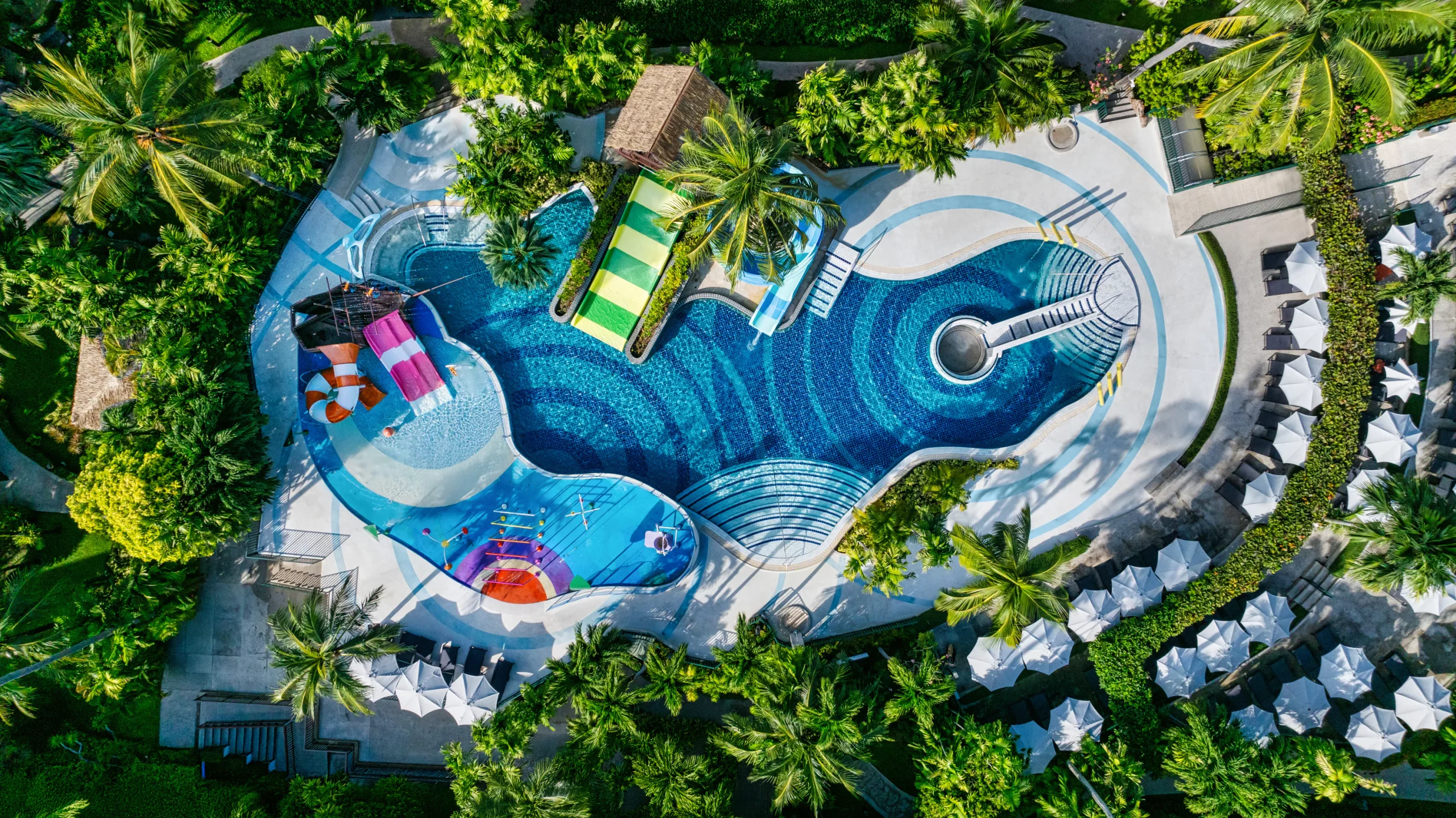 Interactive water play structures at the Fun Pool