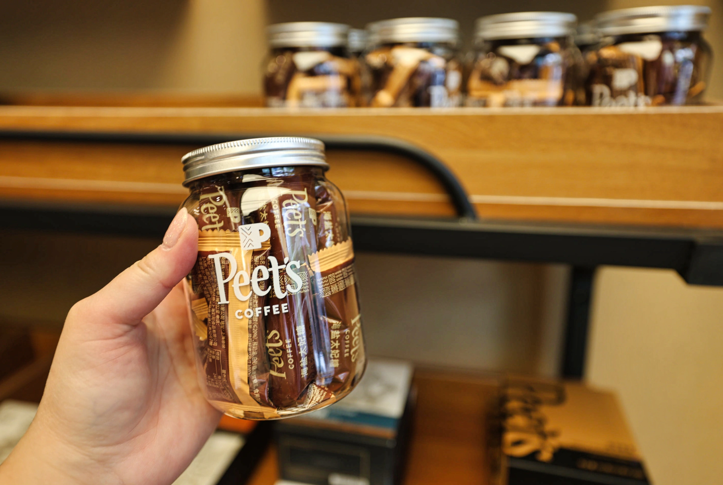 Packaged snacks, like cookies, available for purchase at Peet's Coffee
