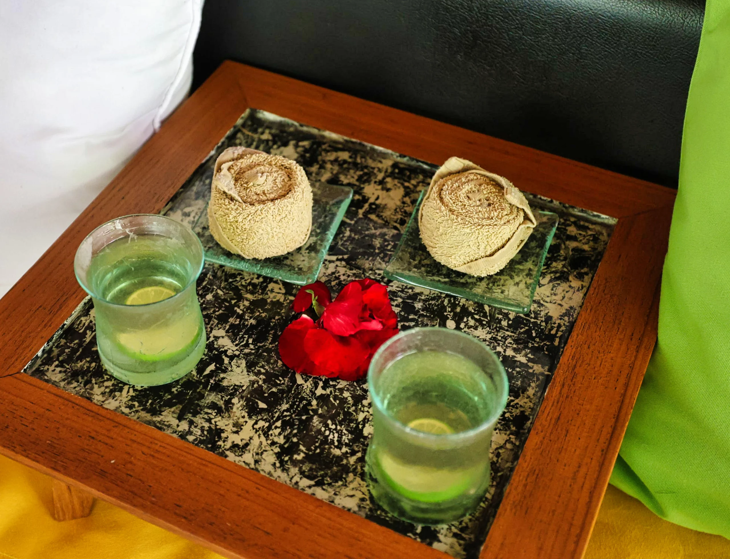 Refreshing welcome drink at a spa reception