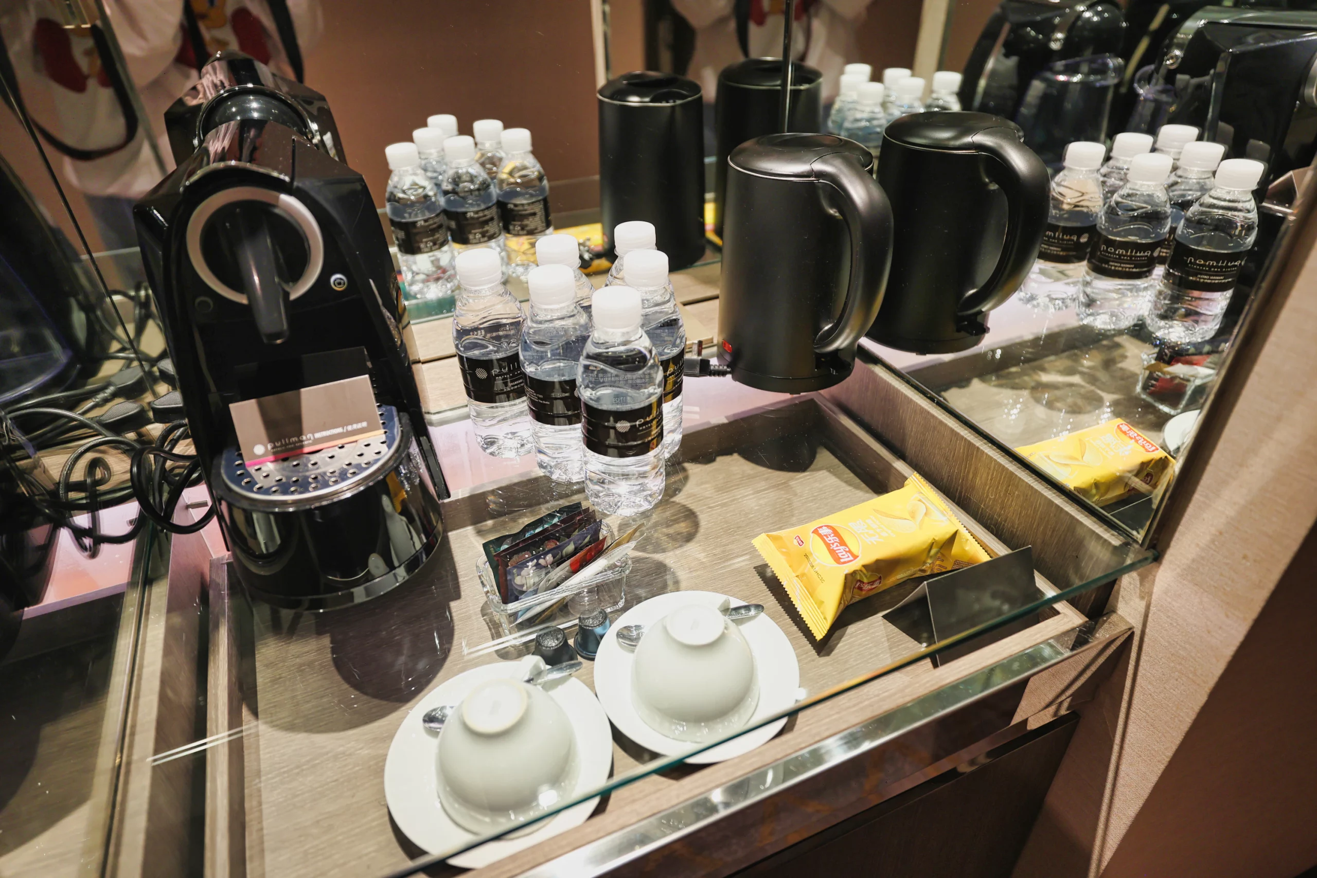 The minibar and coffee station cabinet.