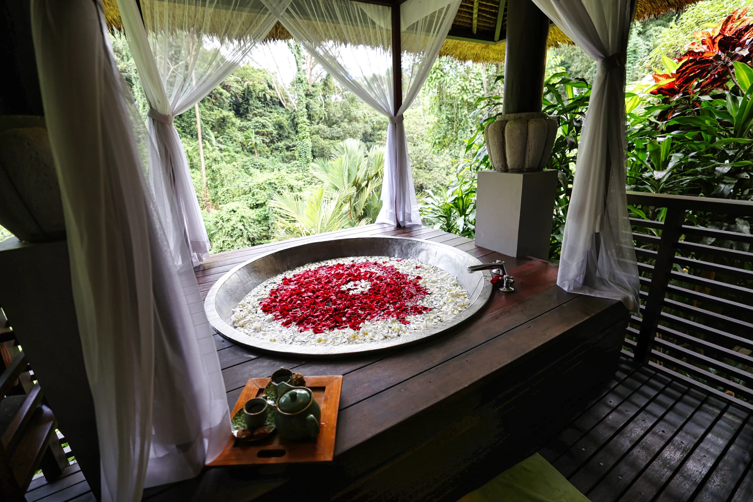 Beautifully arranged flower bath in a spa