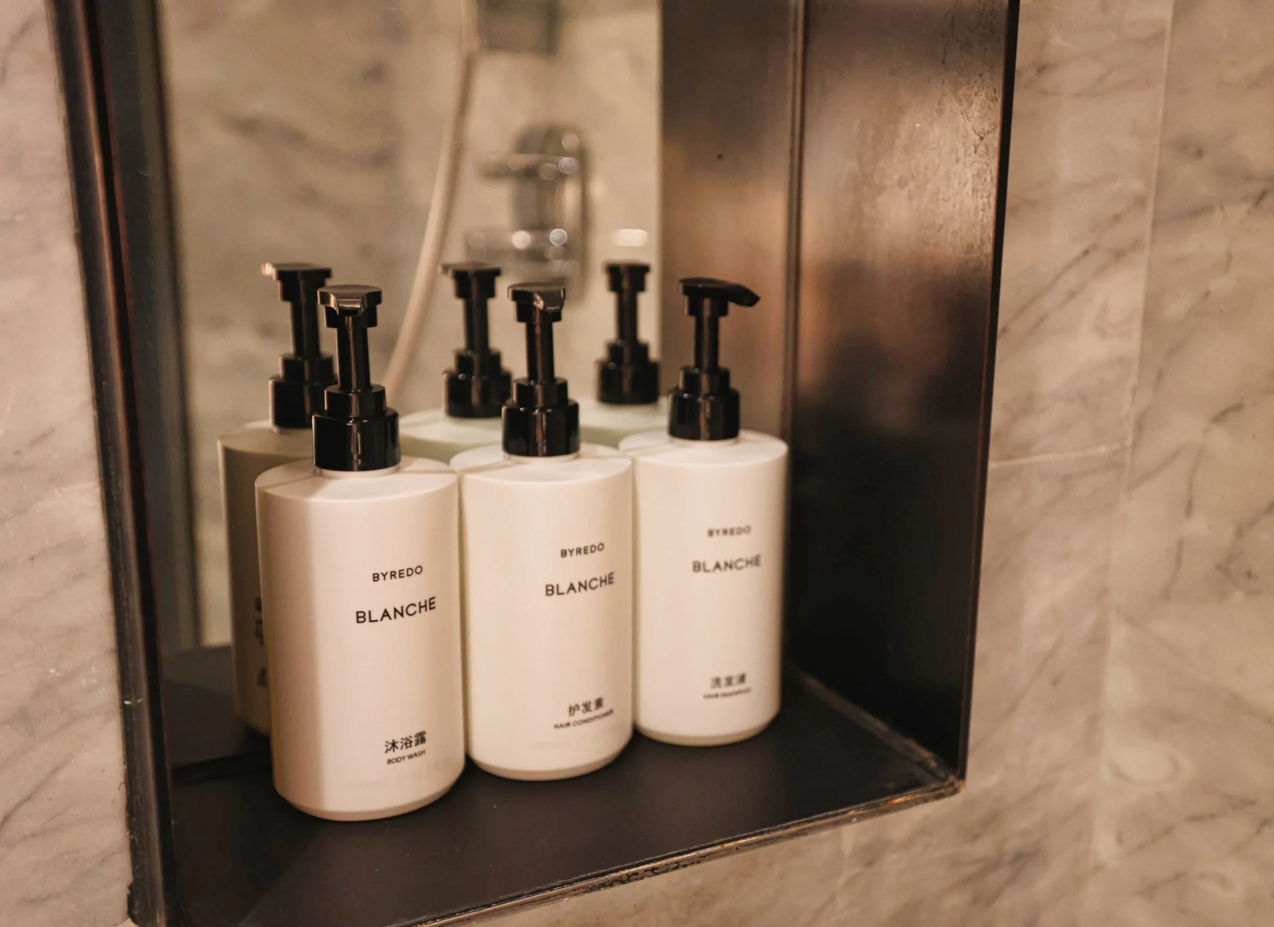 High-end bathroom amenities in a hotel.