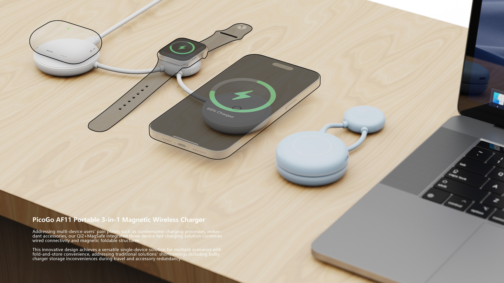 PicoGo AF11 Portable 3-in-1 Magnetic Wireless Charger -3