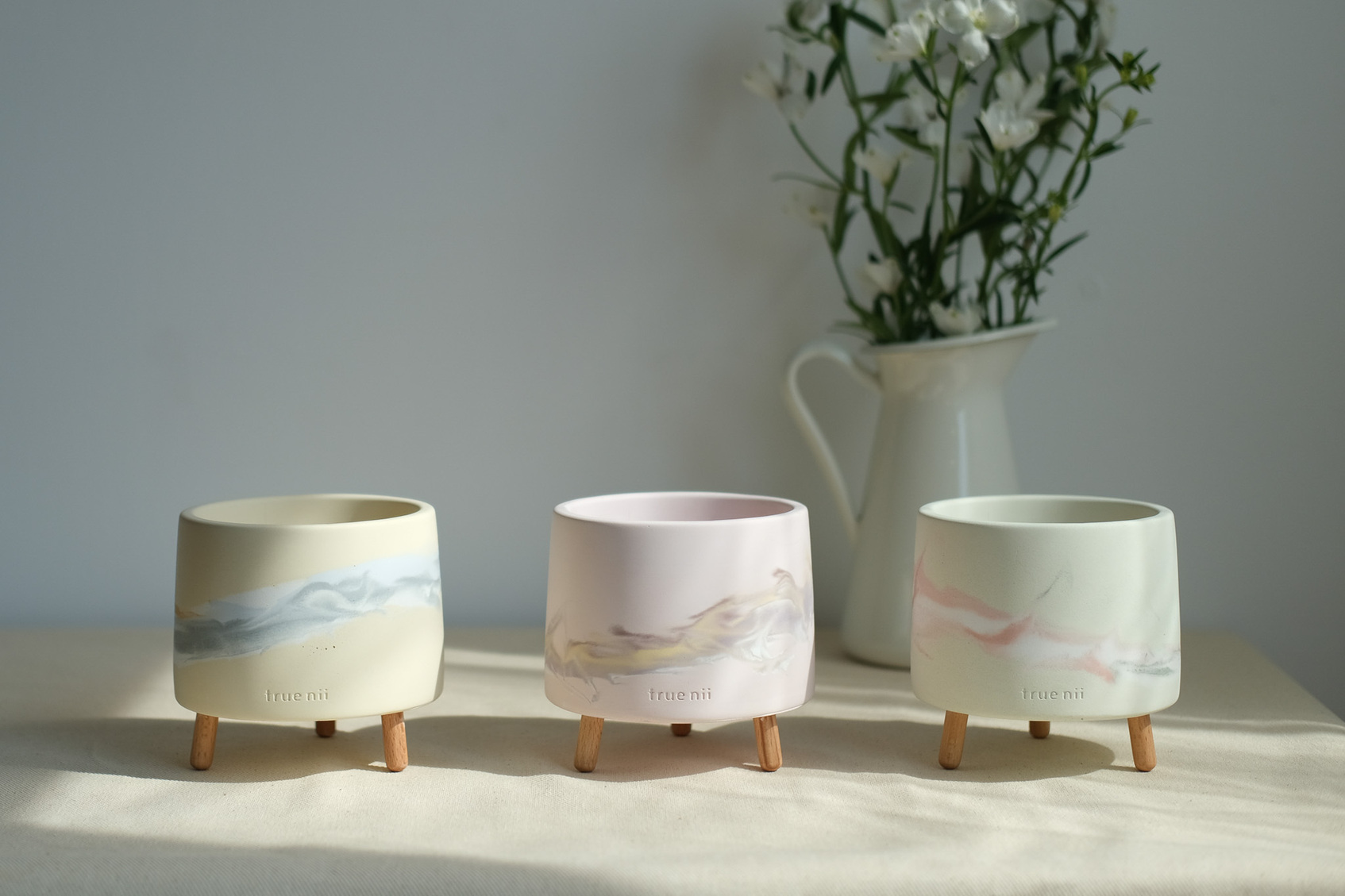 The Flourish Series: Cement Pot with Wooden Leg-1