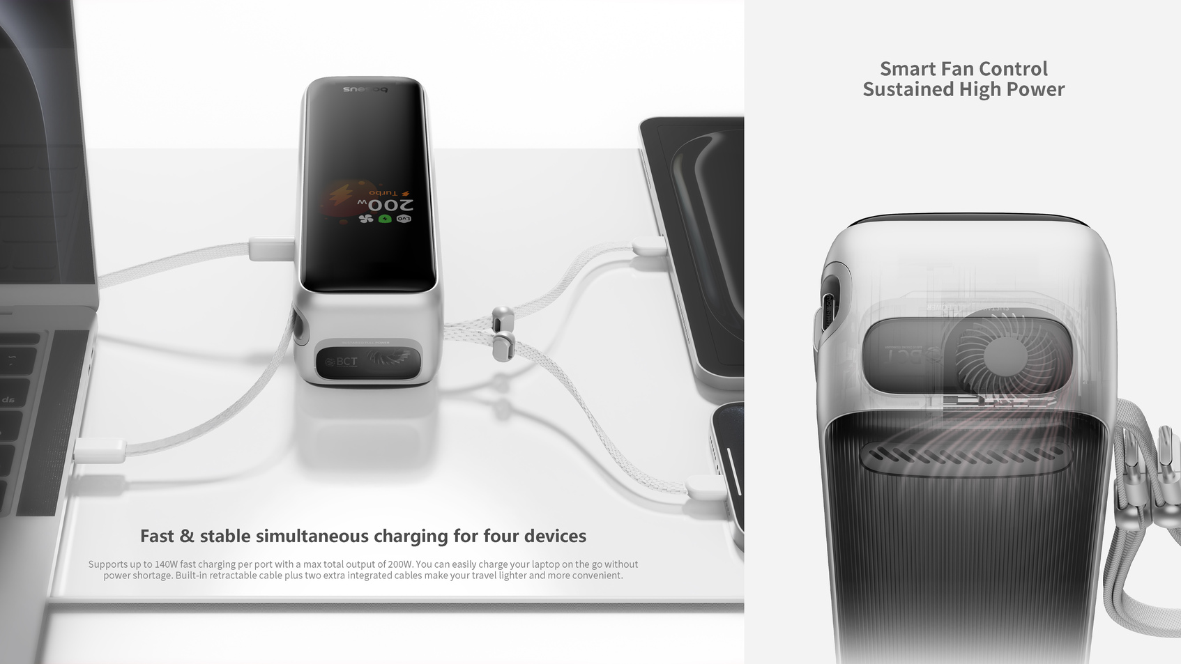 EnerGeek系列產品（GR21伸縮線移動電源雙C線  25000mAh &GD31滿速充多伸縮線智顯桌面充電站）-2
