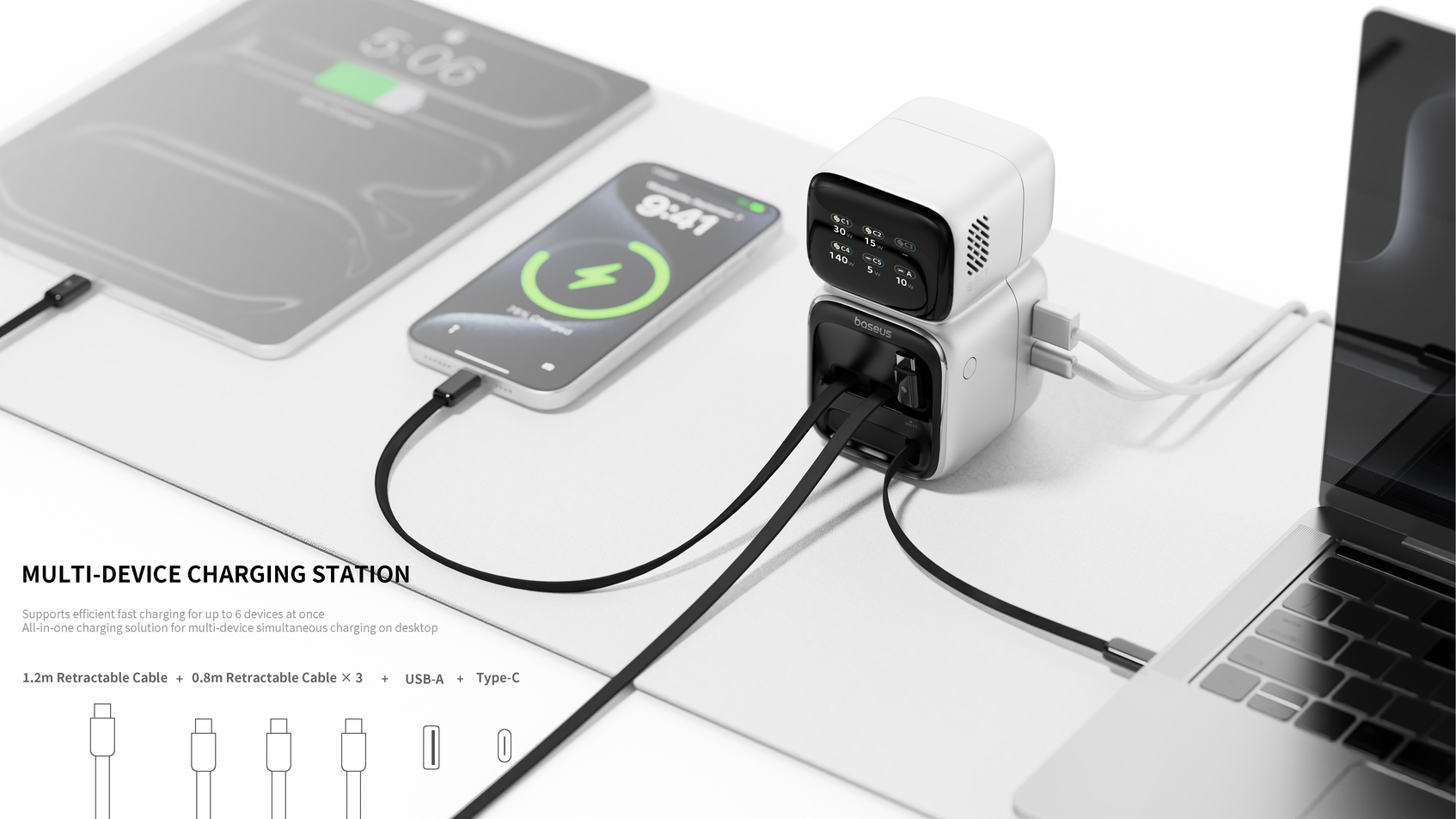 EnerGeek系列產品（GR21伸縮線移動電源雙C線  25000mAh &GD31滿速充多伸縮線智顯桌面充電站）-4