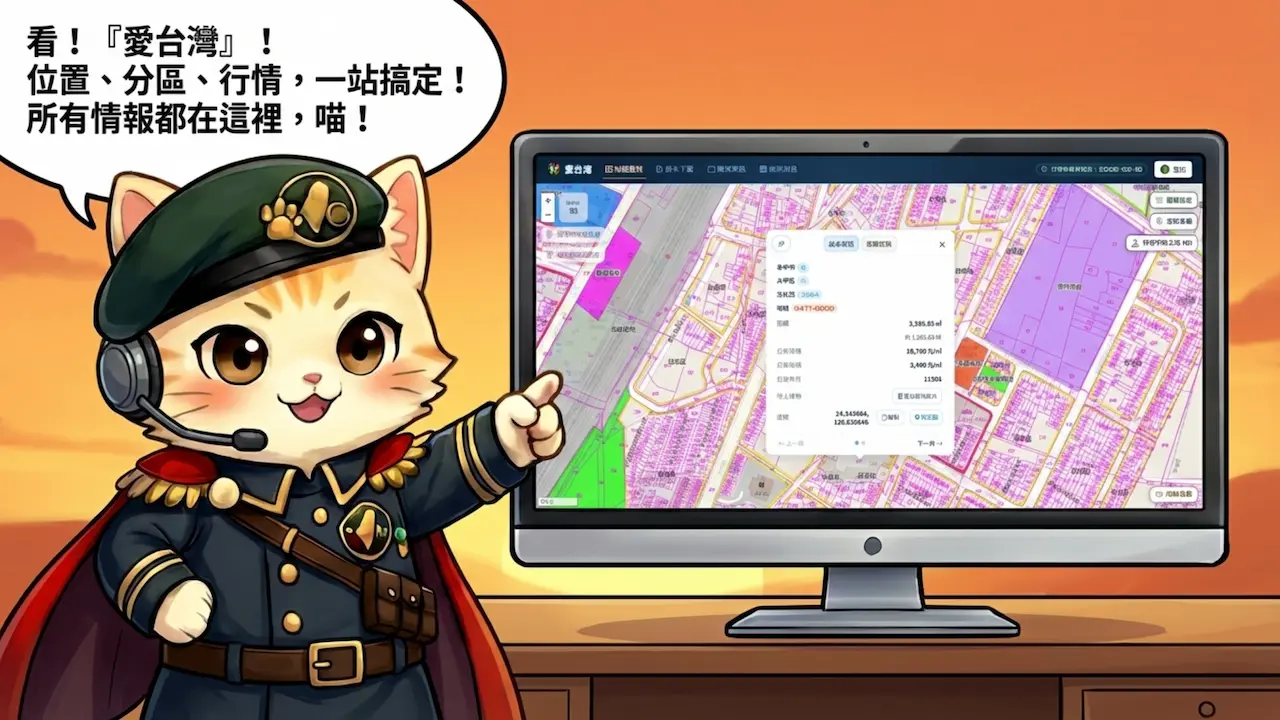 喵將軍專欄第 1 話第 3 張漫畫：把地籍、分區與實價整合到同一張地圖