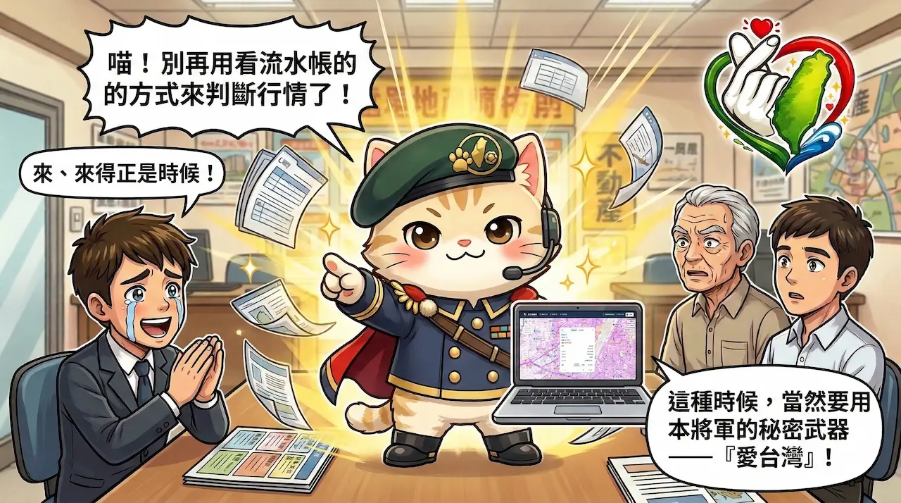 喵將軍專欄第 2 話第 3 張漫畫：喵將軍登場，帶來秘密武器--『愛台灣』