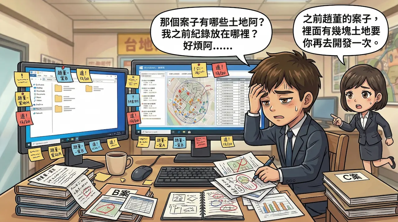 喵將軍專欄第 3 話第 1 張漫畫：土開花一堆時間整理/查找案件。