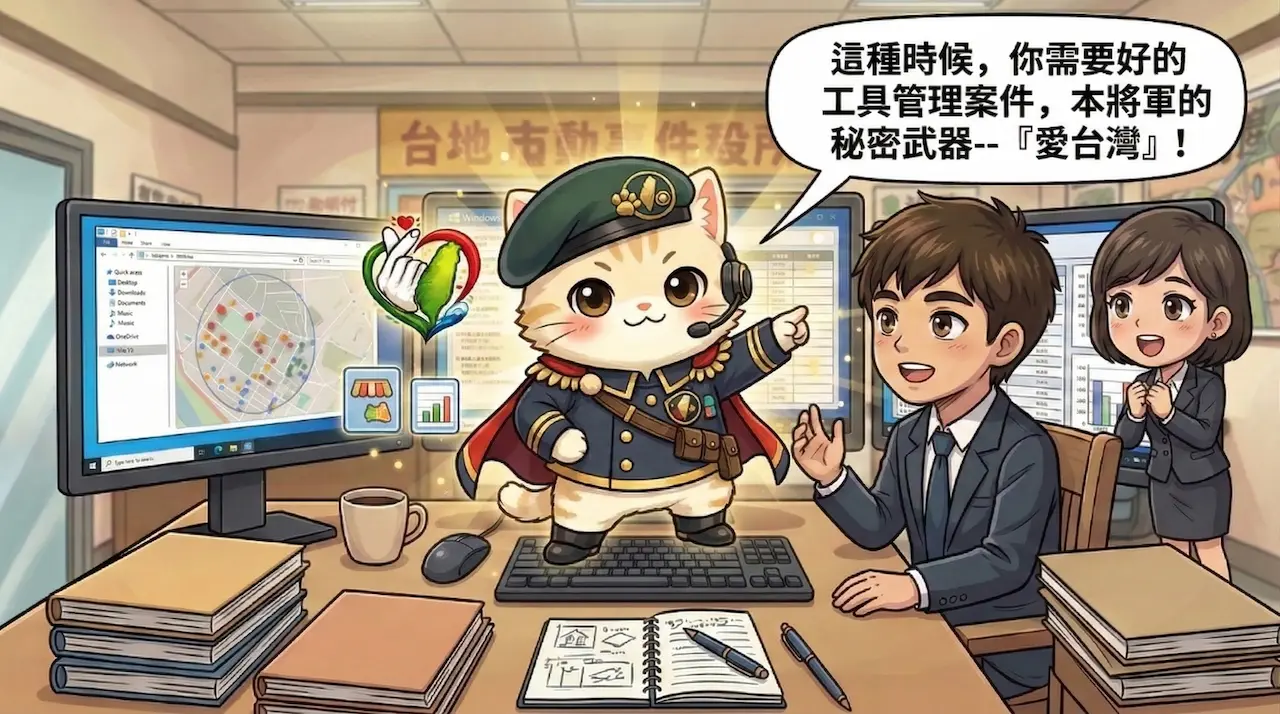喵將軍專欄第 3 話第 2 張漫畫：喵將軍登場，帶來秘密武器--『愛台灣』
