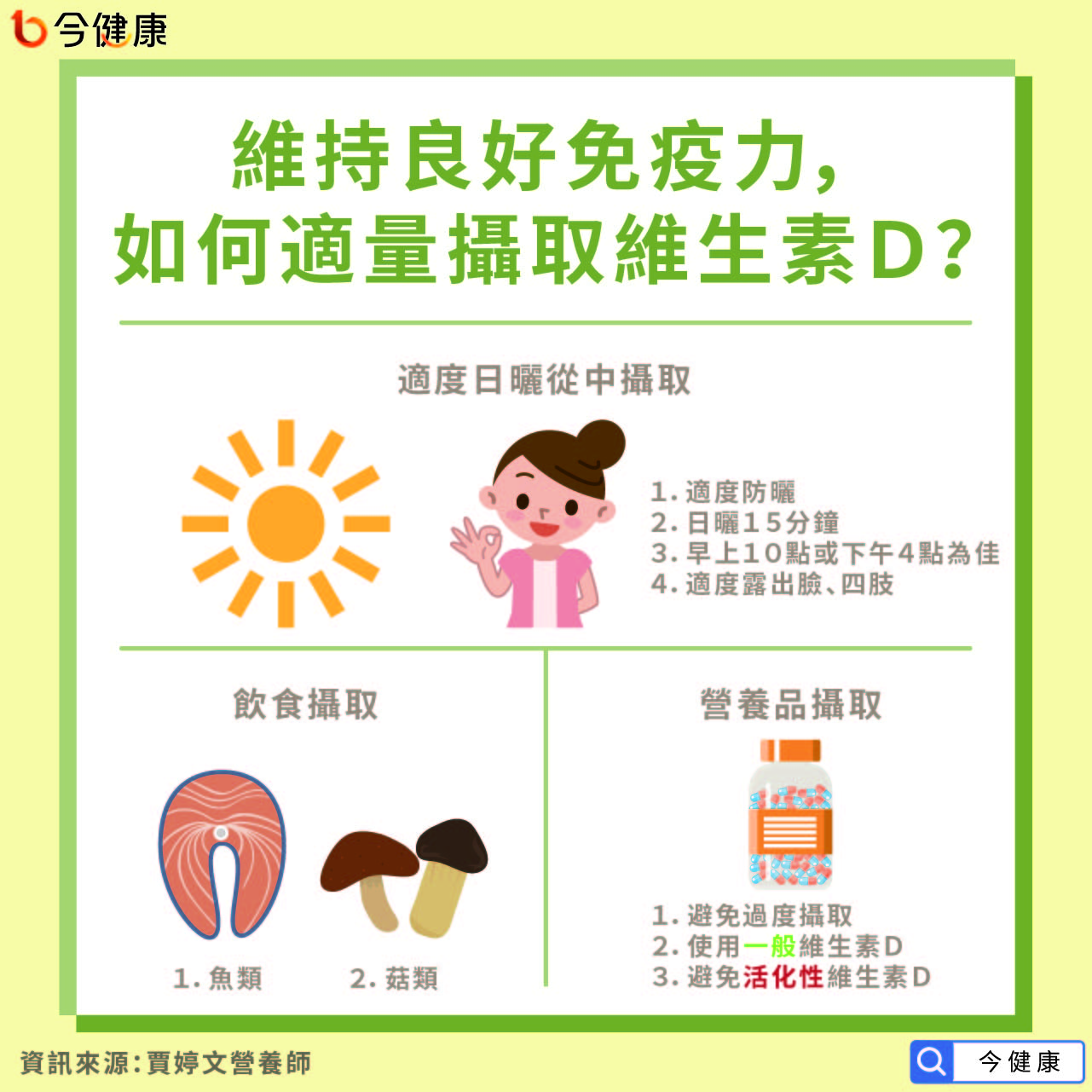 維持良好免疫力，如何適量攝取維生素D？