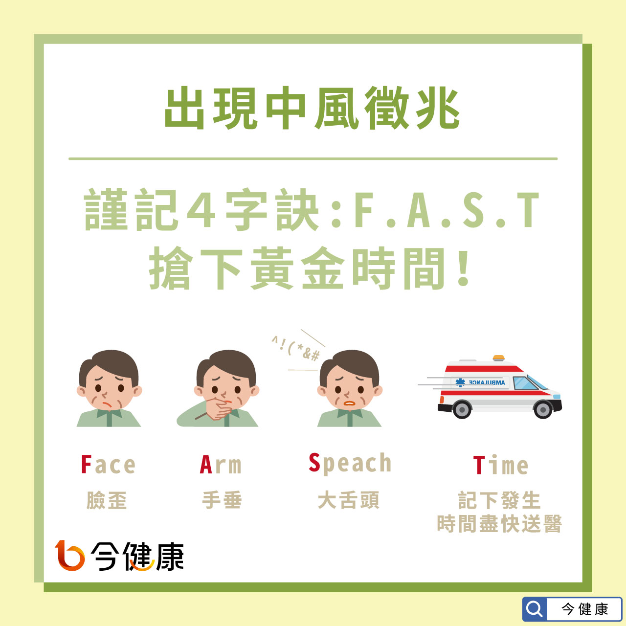 出現中風徵兆，謹記４字訣：FAST搶下黃金時間！