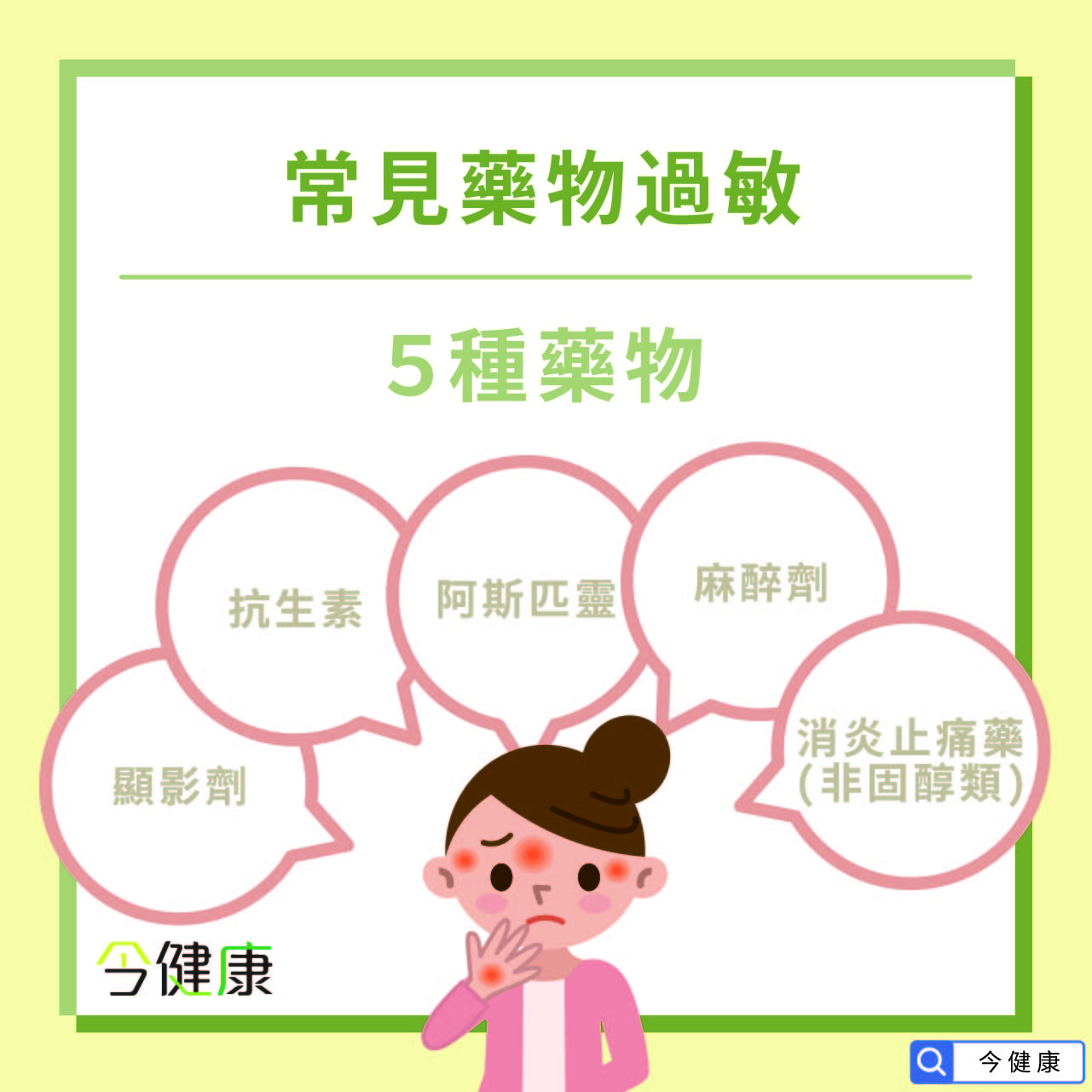 【常見出現藥物過敏５種藥物】