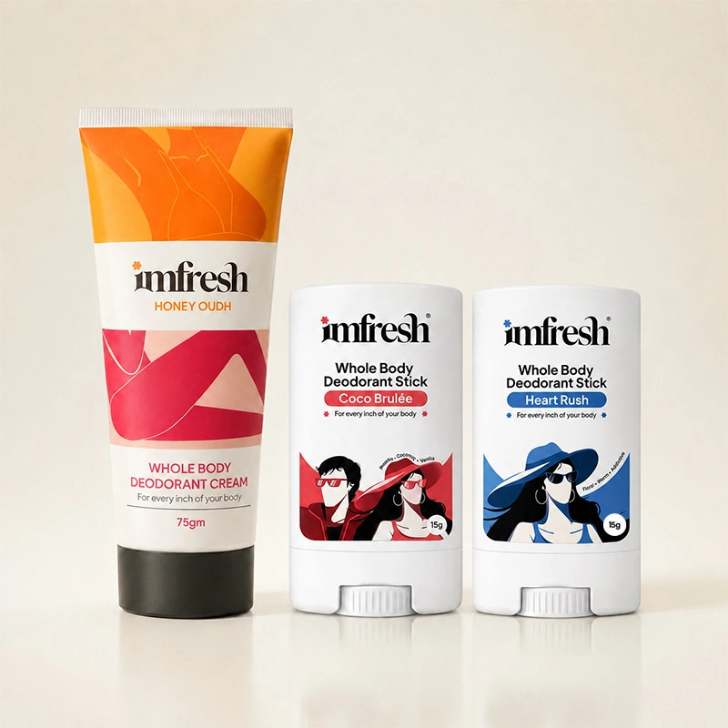 imfresh Deostick (COCO Brulee + Heart Rush) Combo & Honey Oudh Deodarant Cream