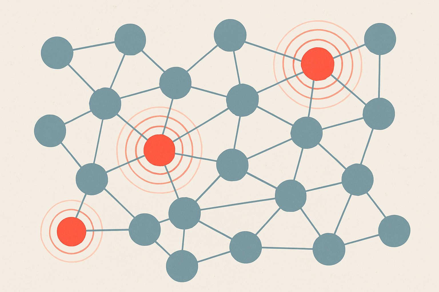 Illustration of interconnected nodes in a shared pool, with some nodes glowing red to represent bad senders affecting the whole group