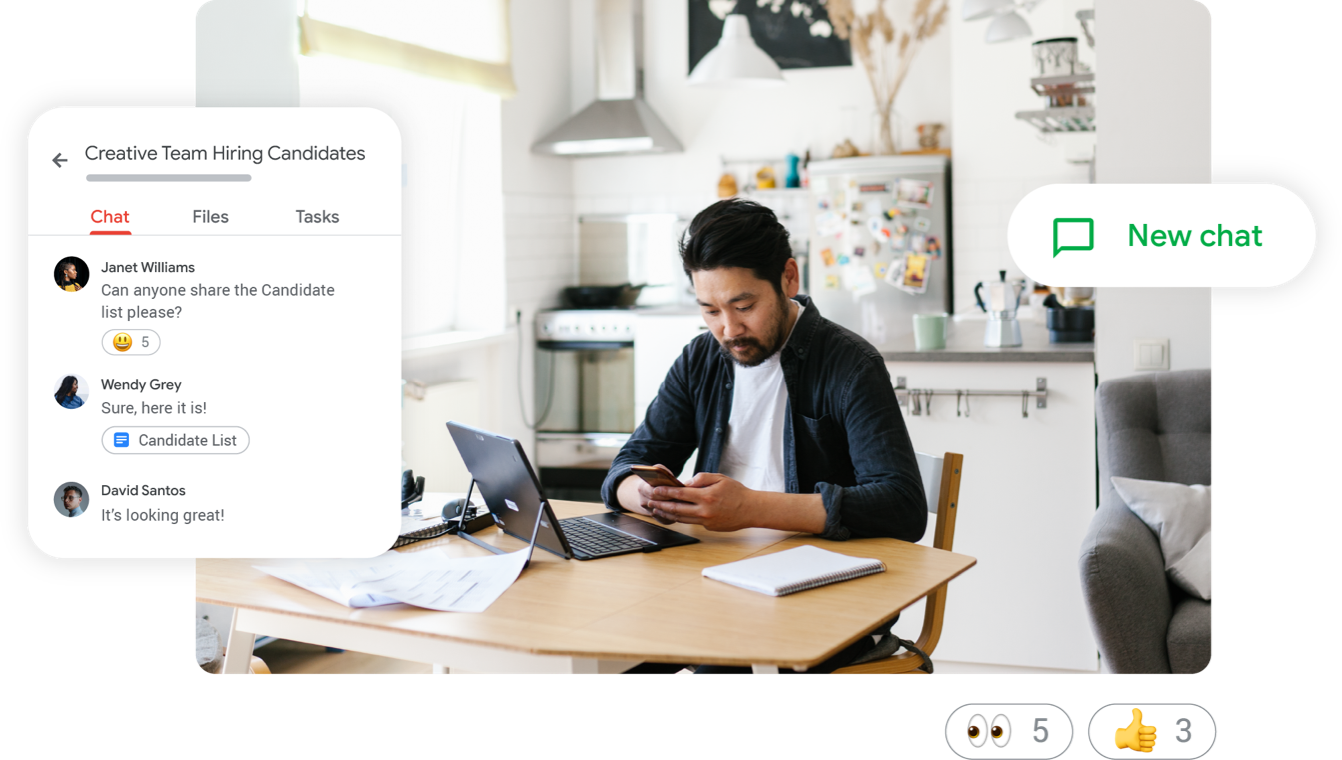 Man using Google chat on mobile device 