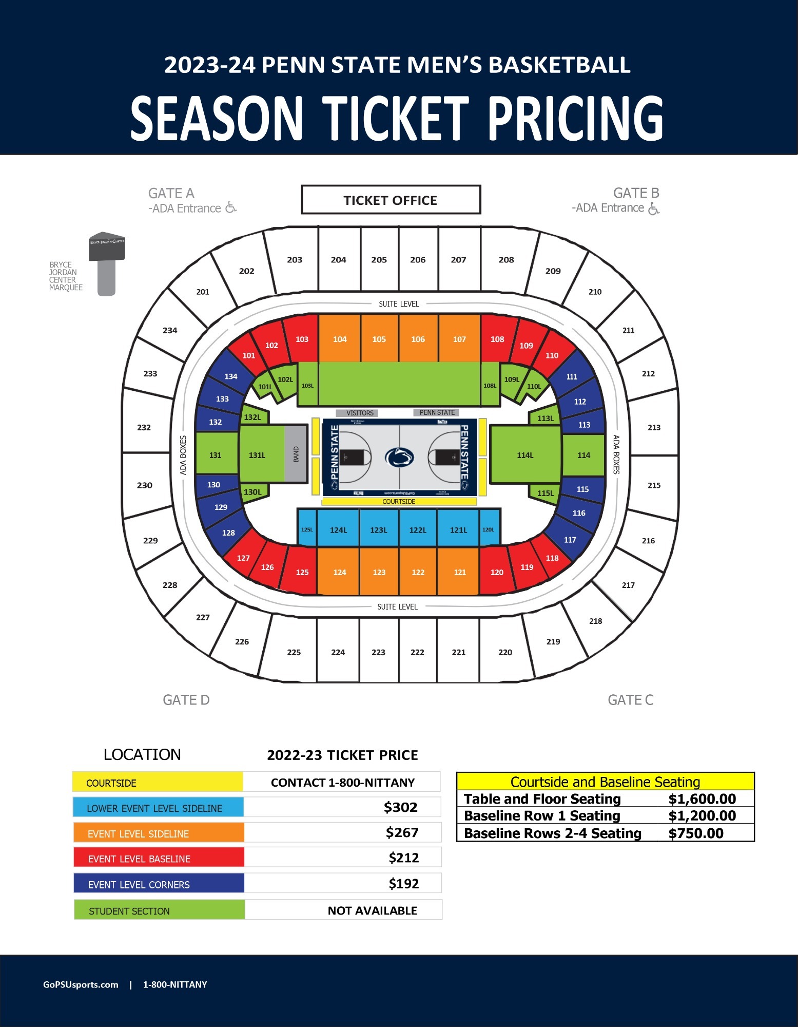 2023-24 Men's Basketball Season Ticket Pricing Map