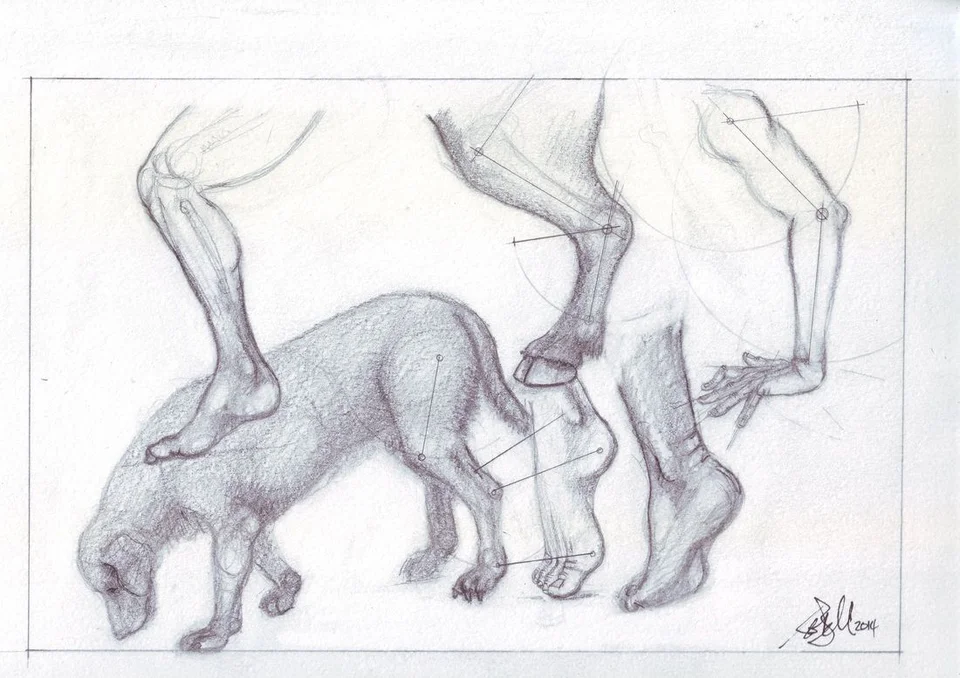 Two inverted figures with arms and legs extended.