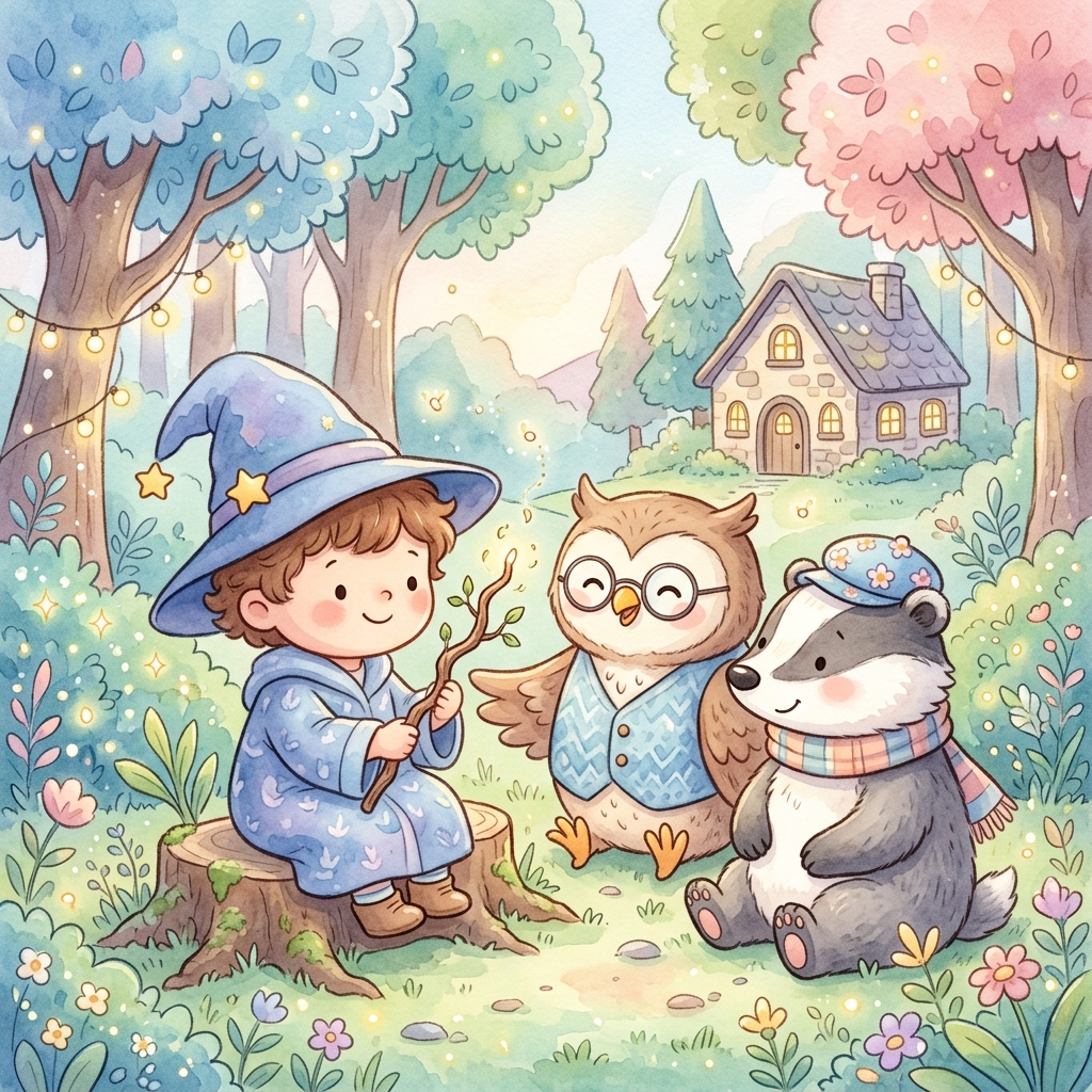 Illustration for The Wizard Who Couldn't Stop Giggling: Timmy was a little boy who was learning to be a big, important wizard. He had a …