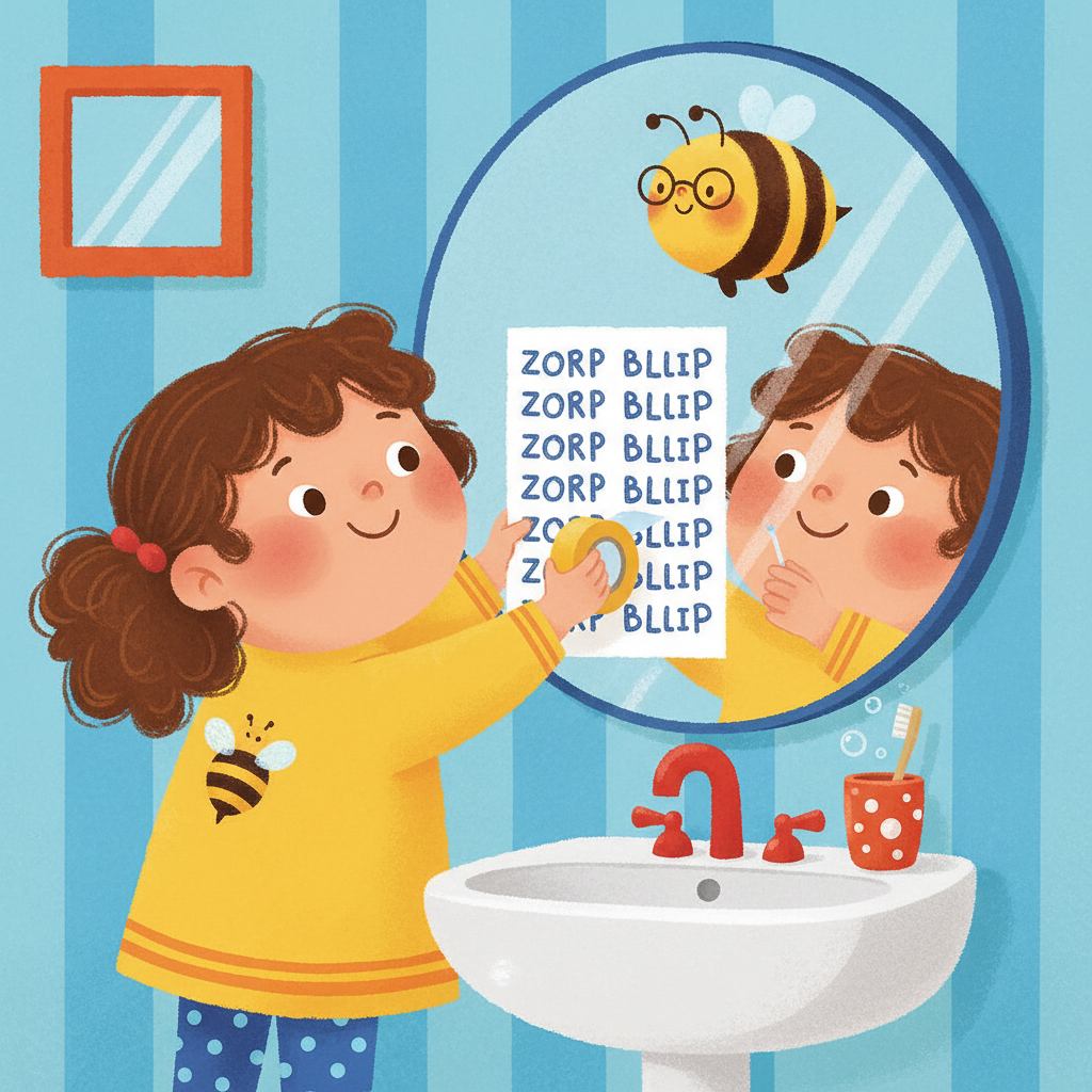 Illustration for The Spelling Bee: She wrote those two words ten times each on a piece of paper and taped it to the…
